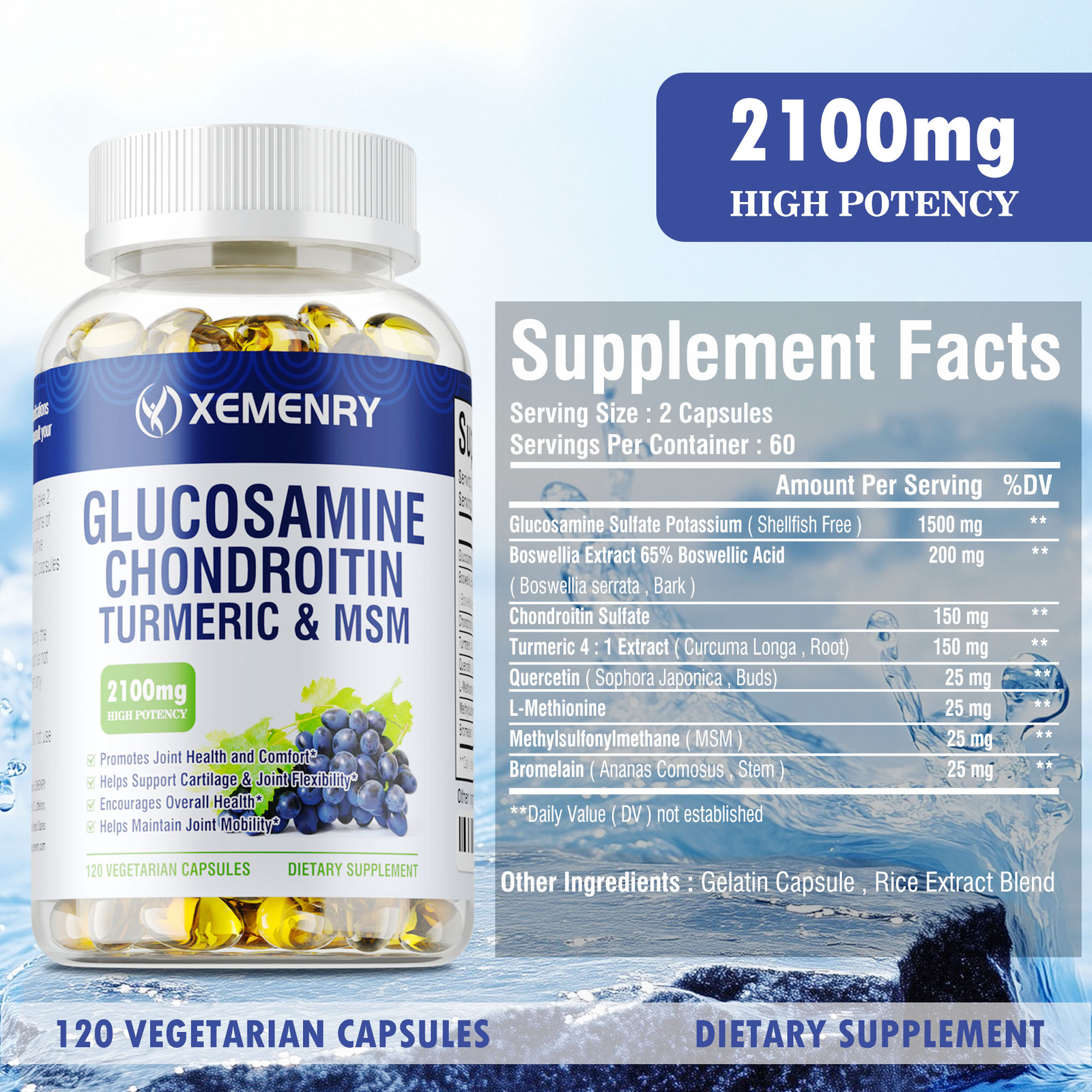 Glucosamine Chondroitin Turmeric & MSM 2100mg – Triple Strength Joint Support