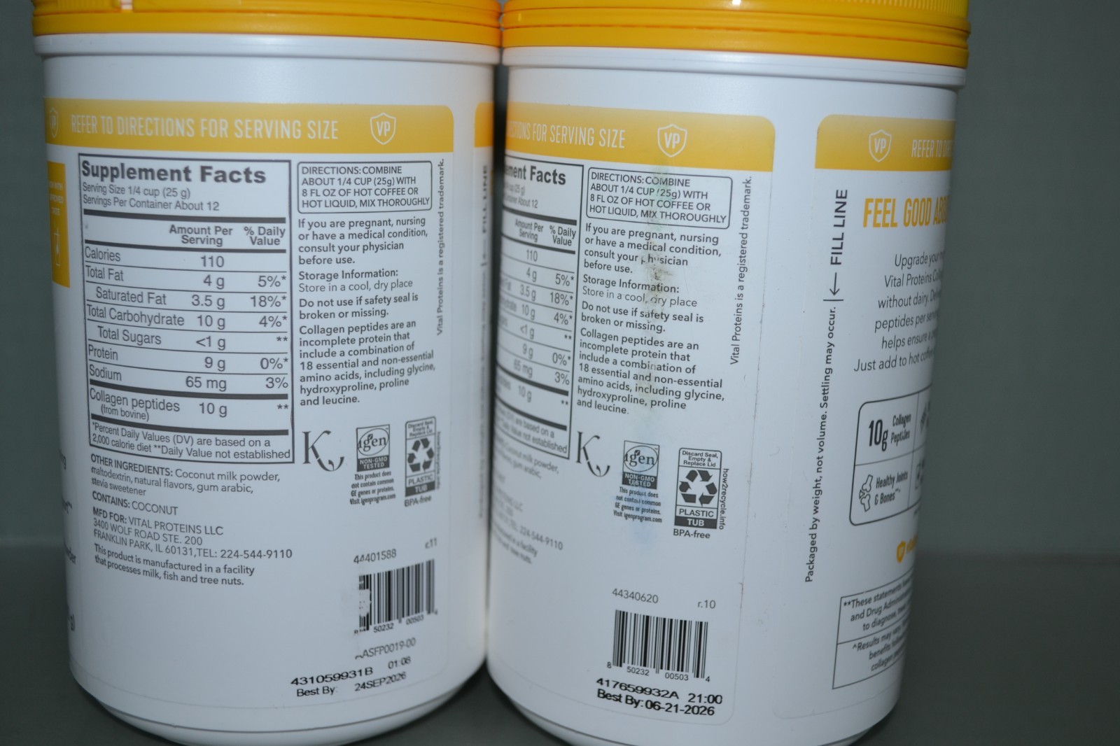 (2) Vital Proteins Vanilla Collagen Creamer, 10.6 oz Powder, Exp. 06/2026+