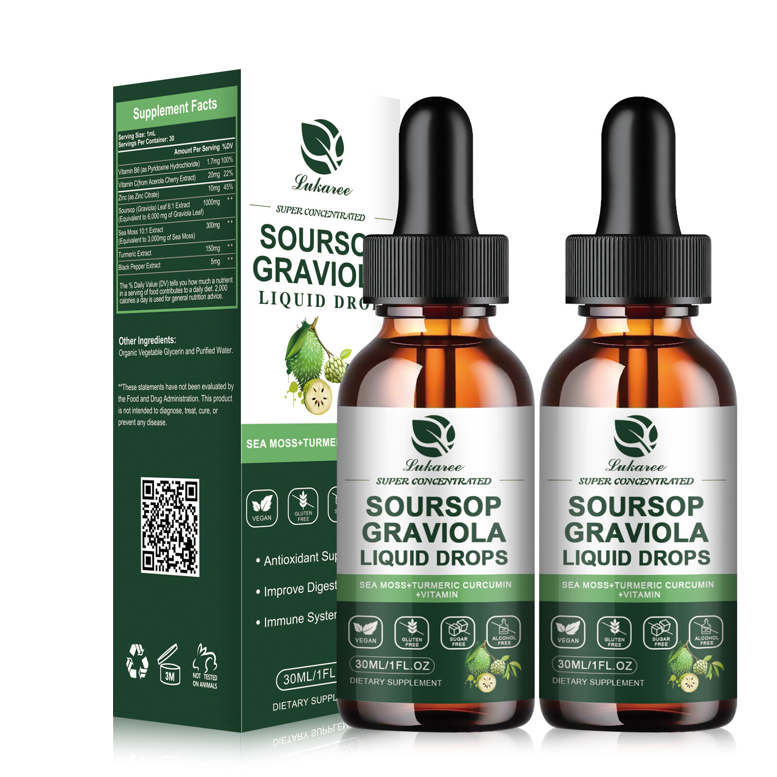 2X Soursop Graviola Liquid Drop for Cell Support & Regeneration, Immune Boost