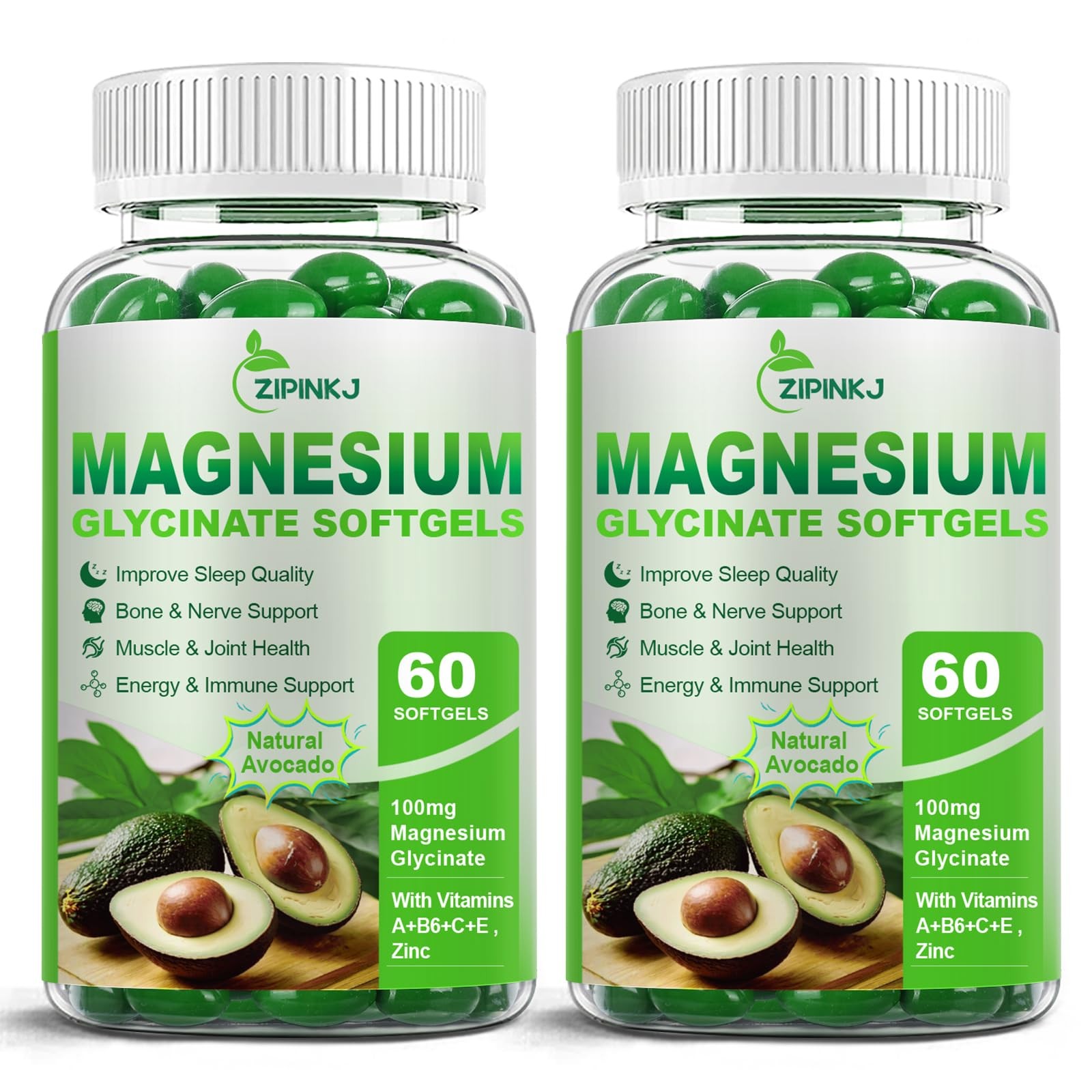 ZIPINKJ High Absorption Magnesium Glycinate Softgels, 60 Count (Pack of 2)