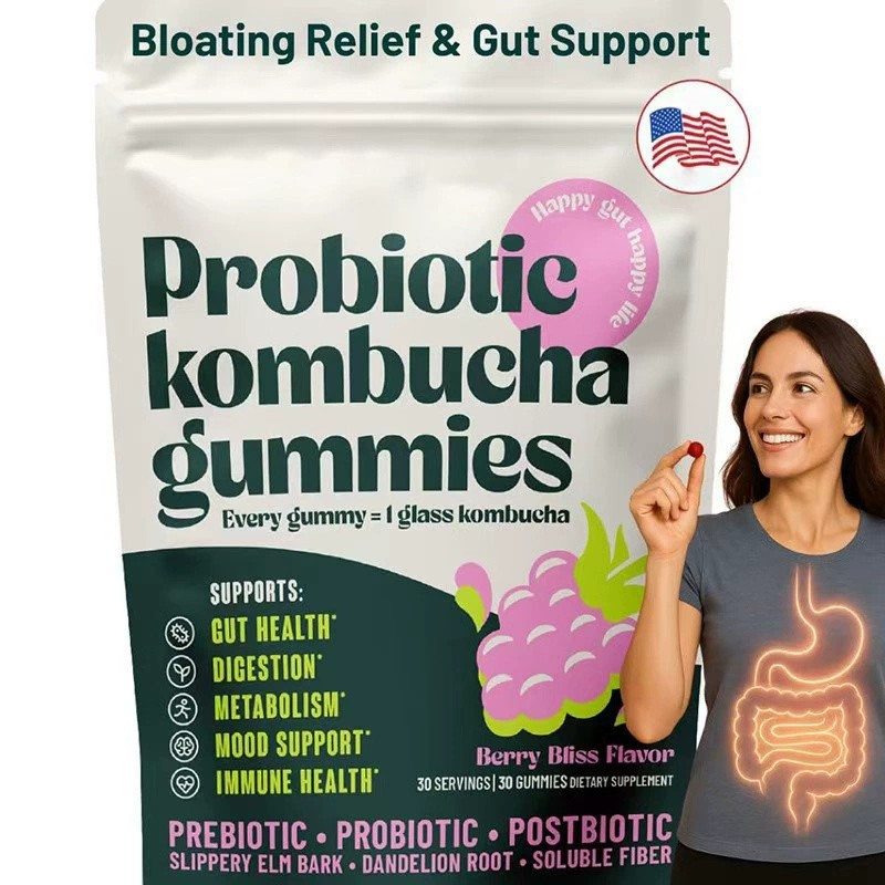 Probiotic Kombucha Gummy – Prebiotics, Probiotics, Postbiotics, Fiber Supplement