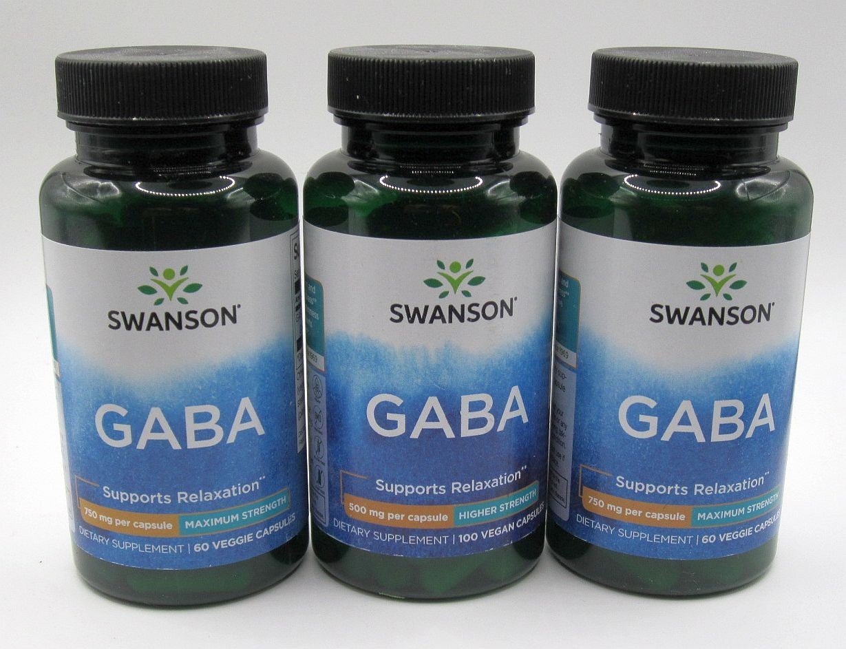 300 GABA 500 mg VegCaps 3 Bottle LOT 100 Each Swanson Vegan Capsules Relaxation