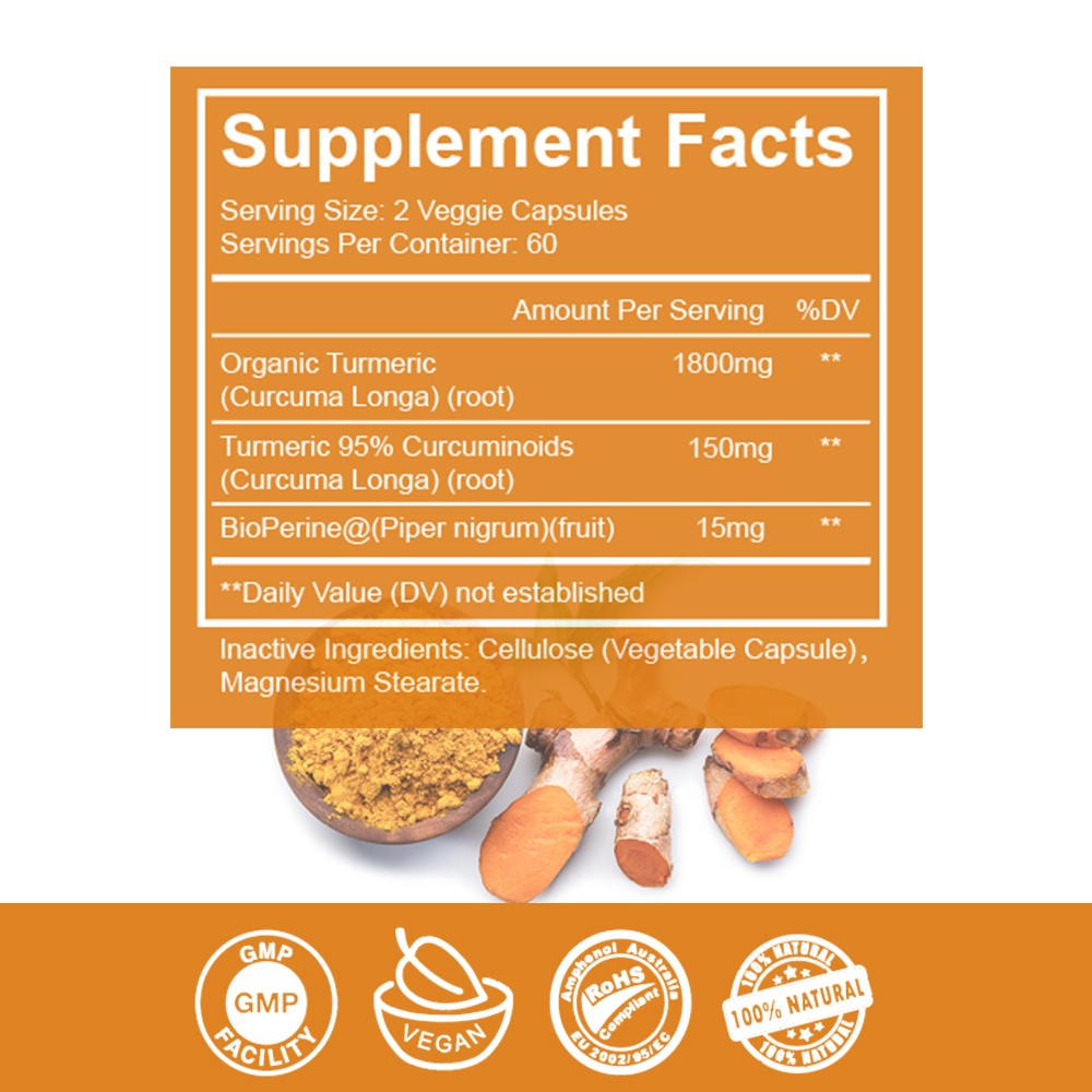 Turmeric Curcumin with Bioperine 1950mg High Absorption Triple Strength Capsules