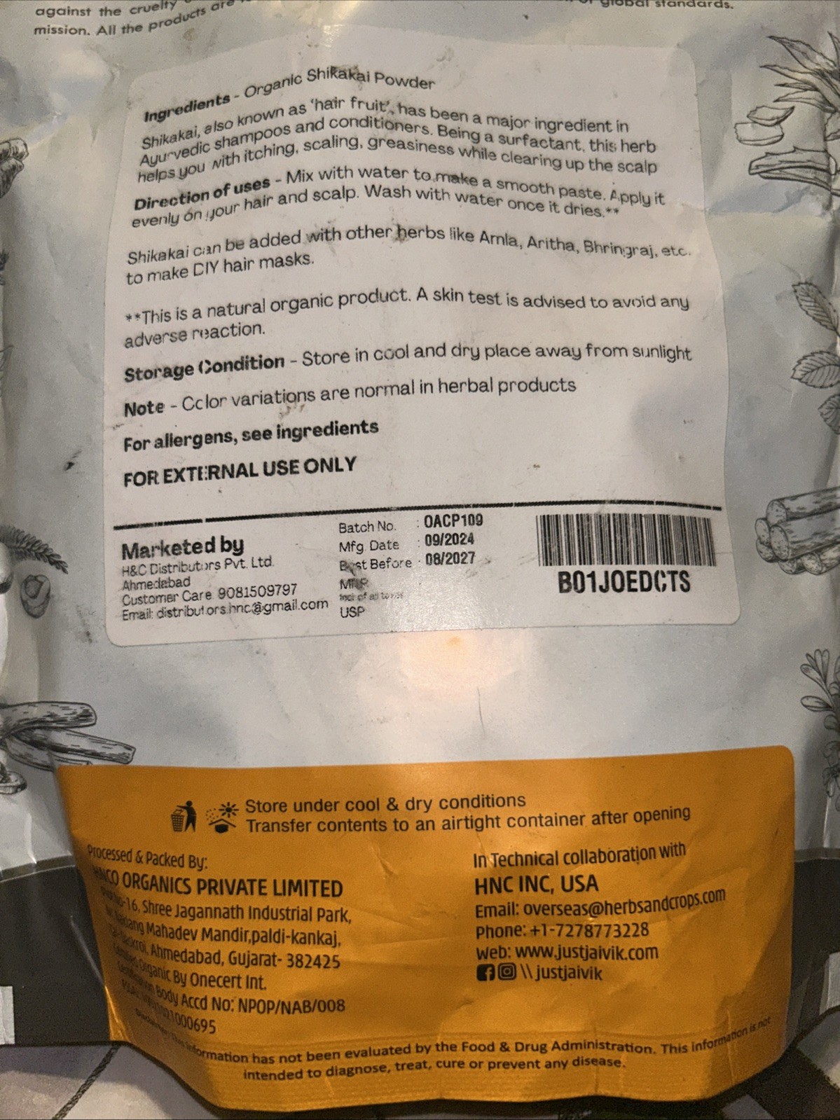 Just Jaivik 100% Organic Shikakai Powder – 8 Ounce (Pack of 1)