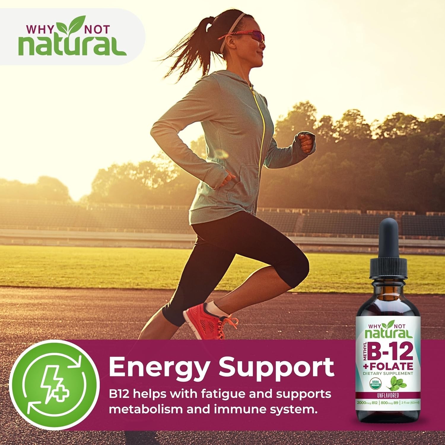 Why Not Natural B12 Liquid Plus Folate Vegan Sublingual Methyl B12 Drops