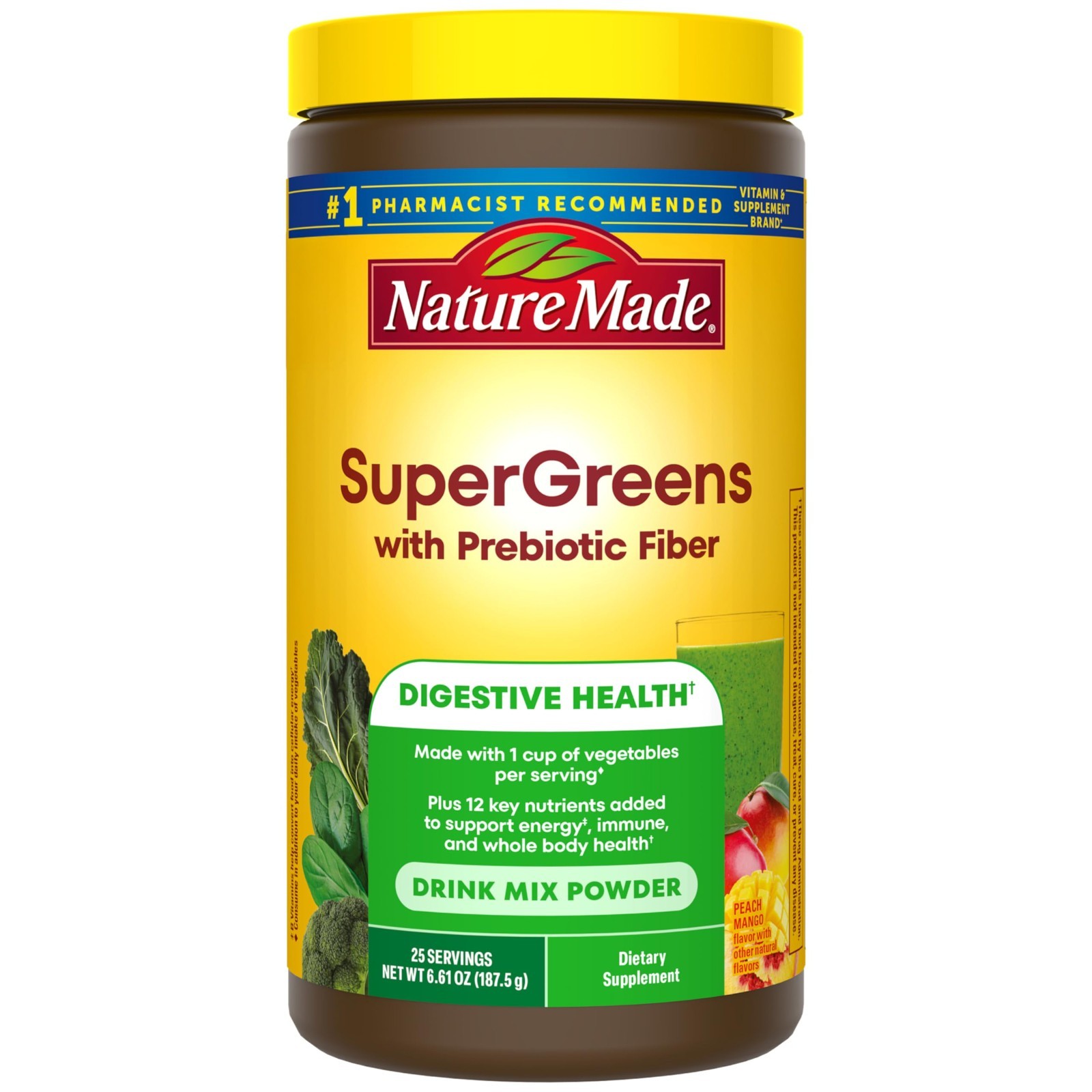 Super Greens Powder Drink Mix – Prebiotic Fiber, 1 Cup Veggies/Serving, Gluten F
