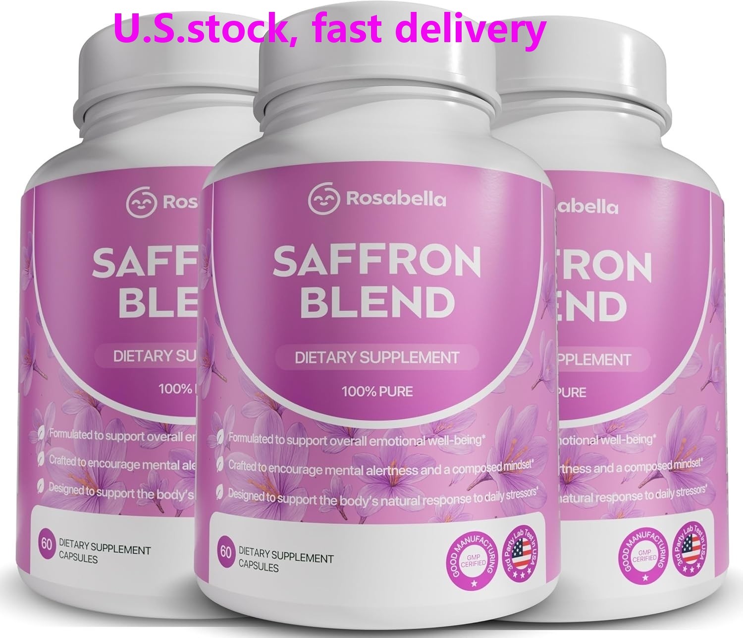 Rosabella Saffron Blend – 3-Pack (180 Caps) – Mood & Focus, Non-GMO
