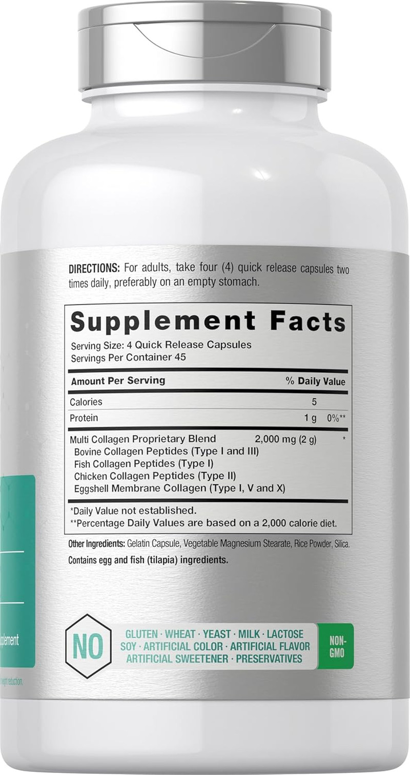 Multi Collagen Protein 2000 Mg | 180 Capsules | Hydrolyzed Collagen Type I, II,