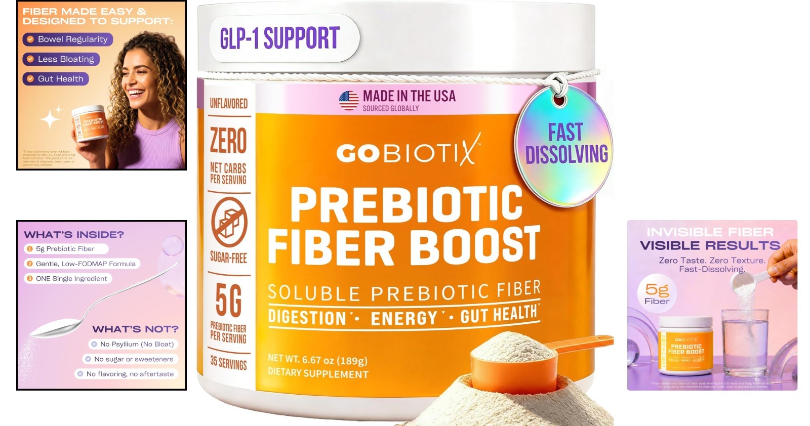 Organic Plant-Based Prebiotic Fiber Powder for Gut & Digestive Support