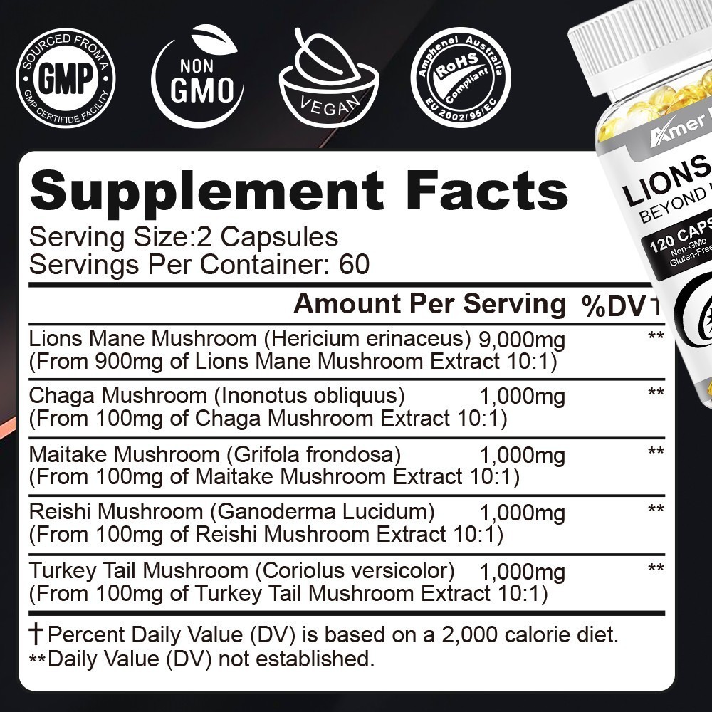 Organic Lion’s Mane Mushroom Complex 13000 mg – MEMORY, FOCUS, STRESS SUPPORT