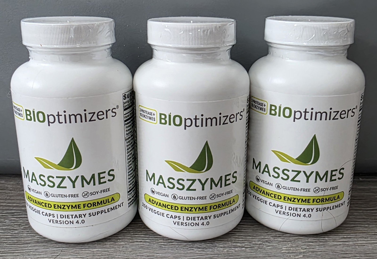 3 Pack Bioptimizers Masszymes 250 Caps Advanced Proteolytic Enzyme 4.0