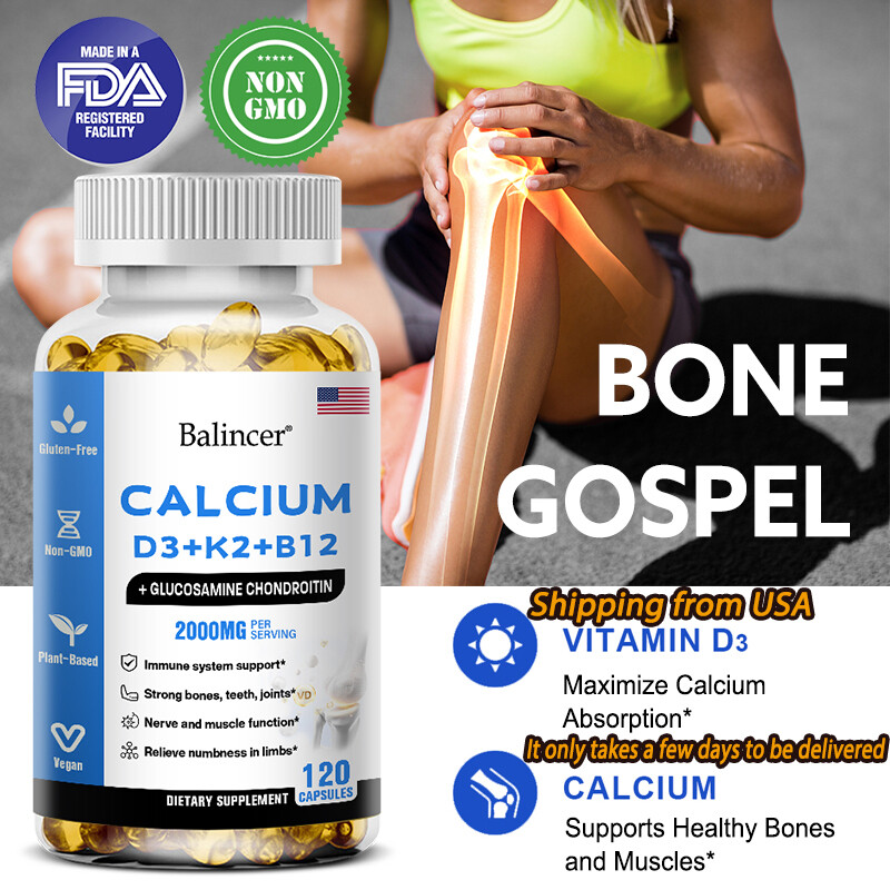 Balincer Calcium Vitamin D3 + K3 + B12, 2000 mg per serving, Non-GMO, Vegetarian