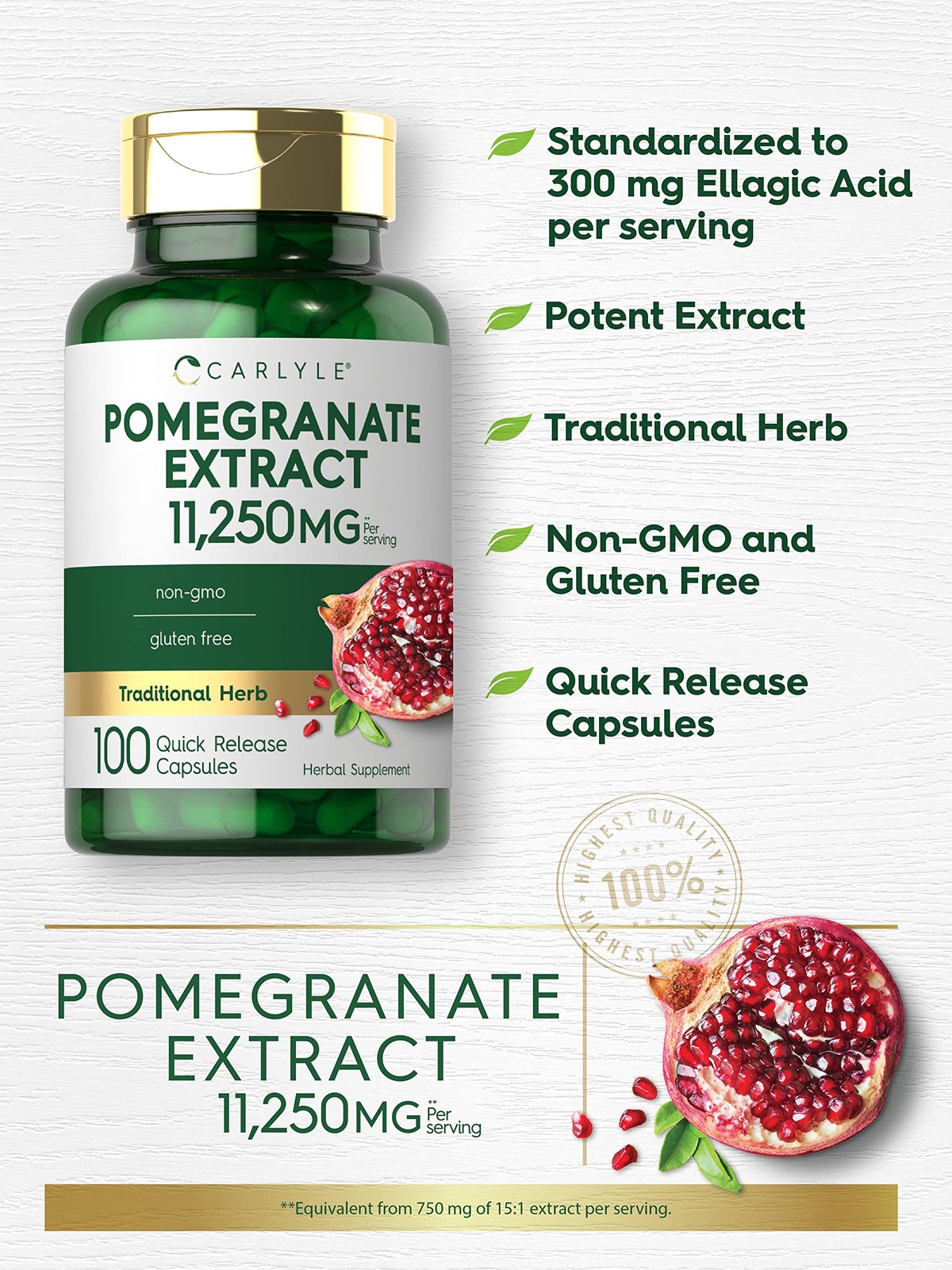 Carlyle Pomegranate Extract | 11250mg | 100 Capsules | 100 Count (Pack of 1)
