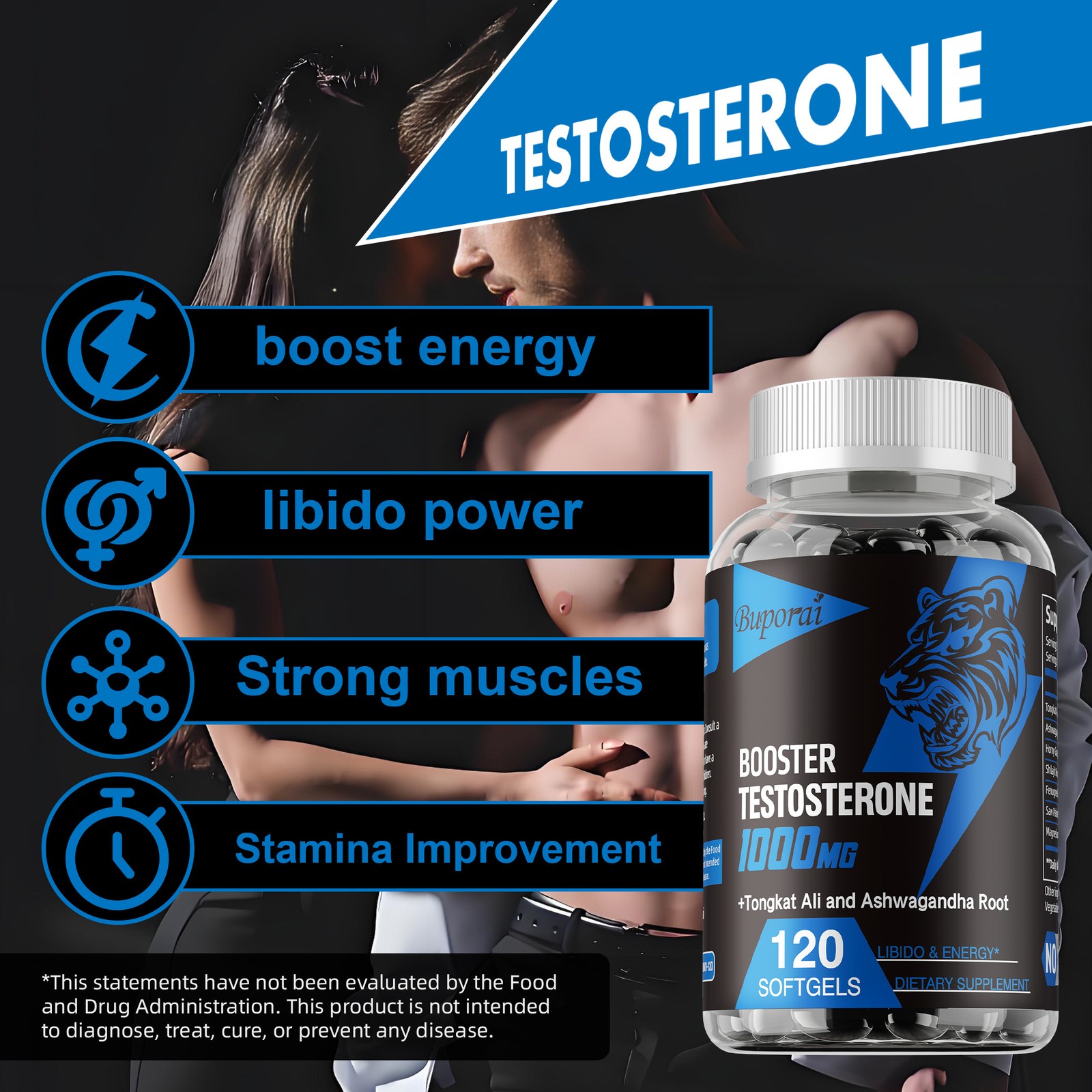 Booster Testosterone 120pcs – Workout, Build Muscle, Strength,Energy&Performance