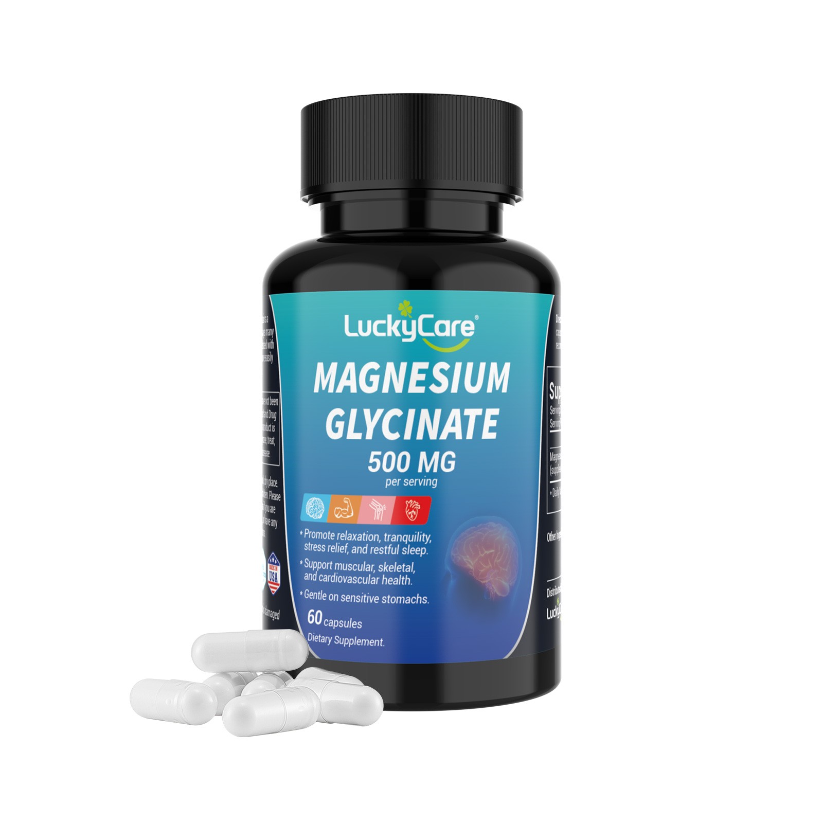 Magnesium Glycinate For Improved Sleep,Stress Anxiety Relief 500mg-60 Capsules