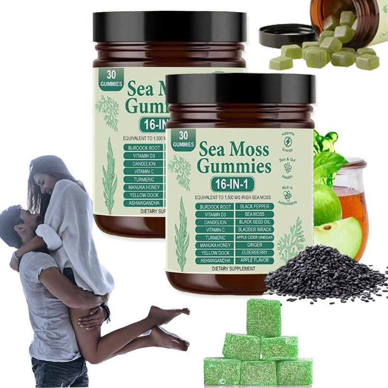 16 in 1 Organic Sea Moss Gummy | Irishmoss Extract 6000Mg | Green Apple Flavor