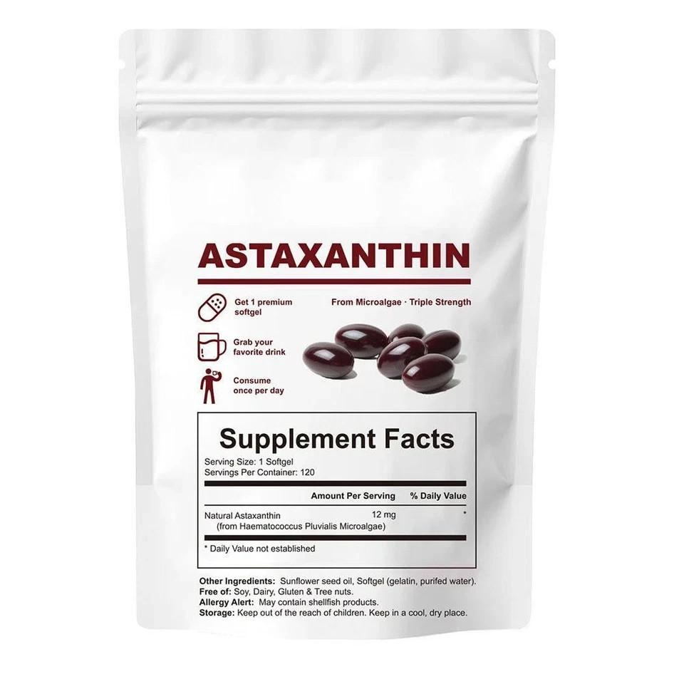 Astaxanthin 12mg Antioxidant Supplements Fresh Microalgae Eye Joint Skin Wellnes
