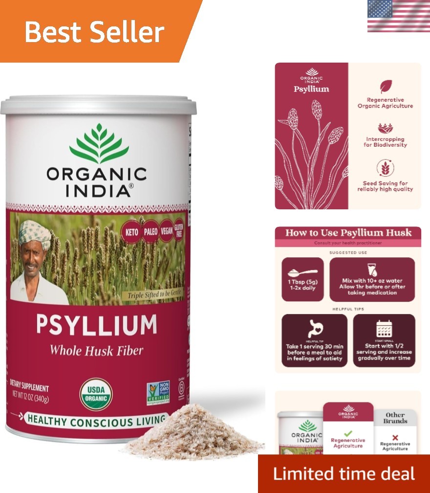 Whole Psyllium Husk Powder Organic – Psyllium Husk Fiber Supplement, Digestio…
