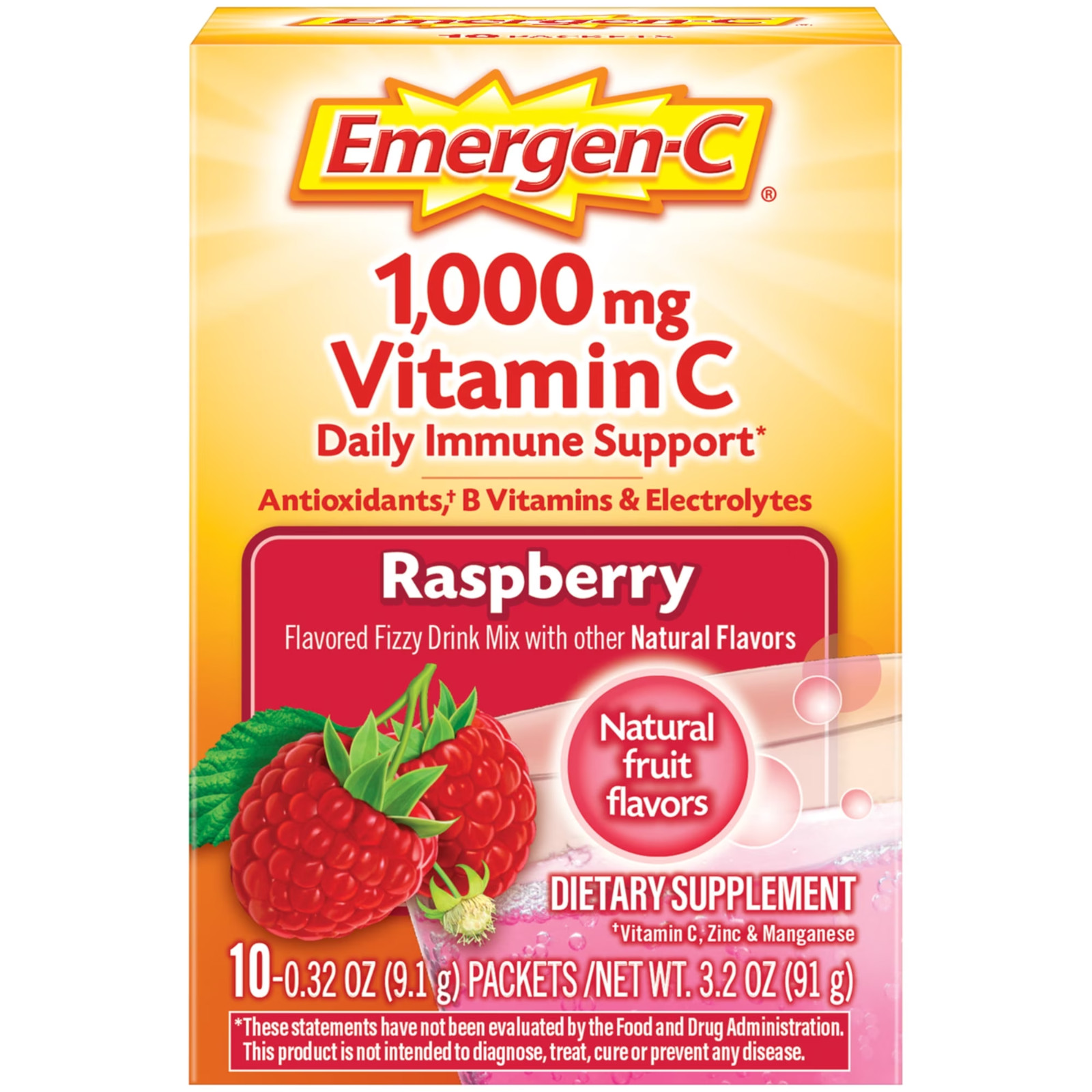 3 Pack Emergen-C Daily Immune Support Vitamin C Powder Raspberry 10 Ct