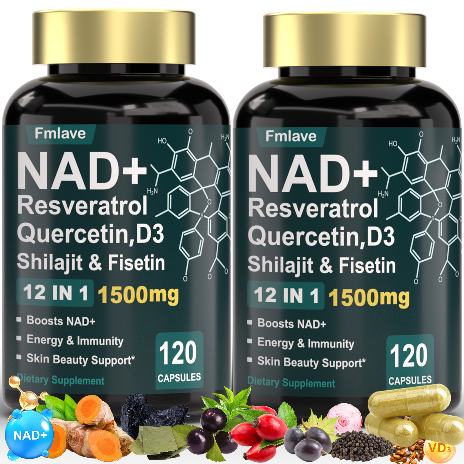 NAD+ Supplement 1500mg with Resveratrol | Cellular Health & Energy | 120 Caps US