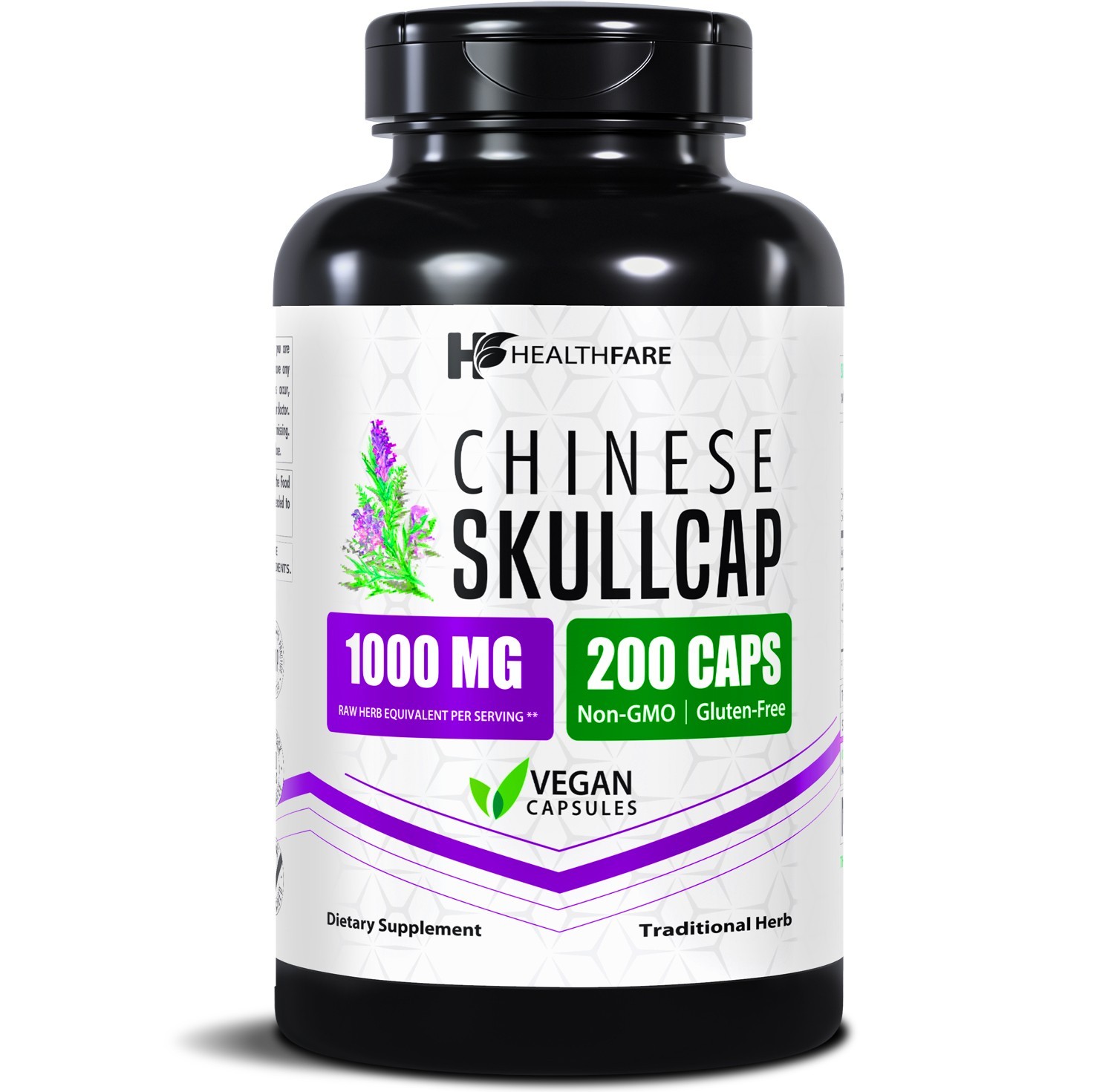 Healthfare Skullcap 1000mg | 200 Capsules | Extra Strength Formula | Non-GMO