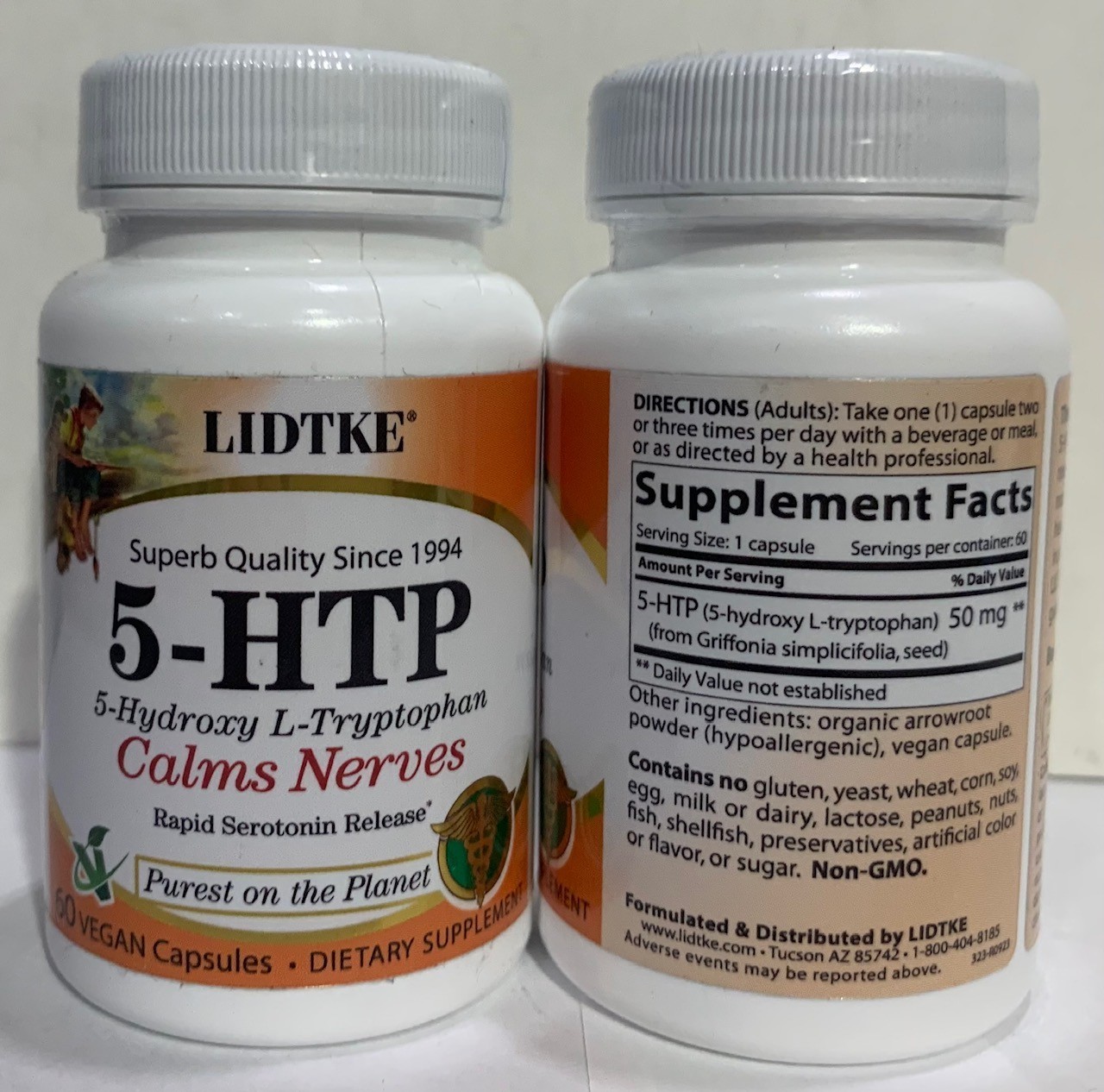 2x Lidtke | 5-HTP L-Tryptophan Calms Nerves 60 Veg Capsules (Exp 01/2026)