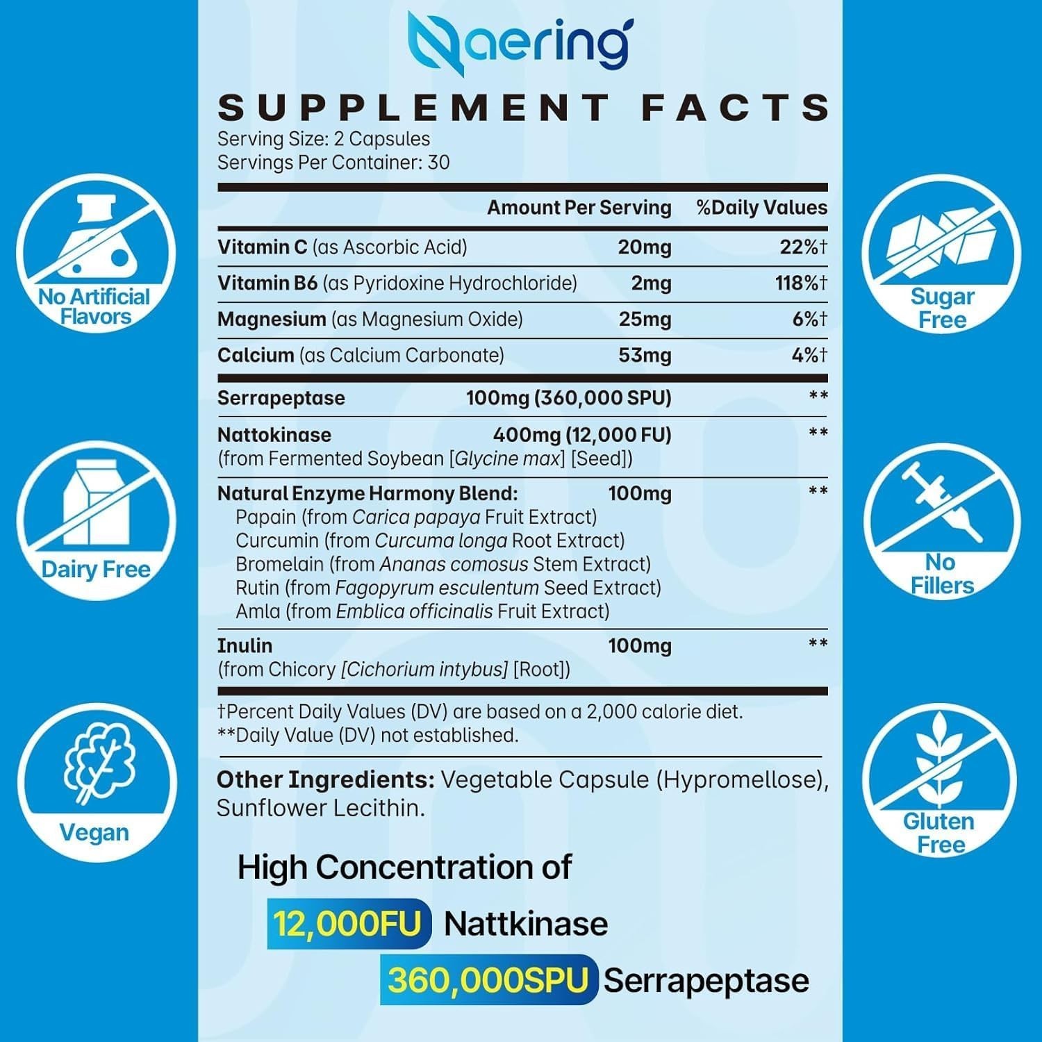 Liposomal Nattokinase 12,000 FU Serrapeptase 360,000 SPU Enzyme Supplement 60Cap