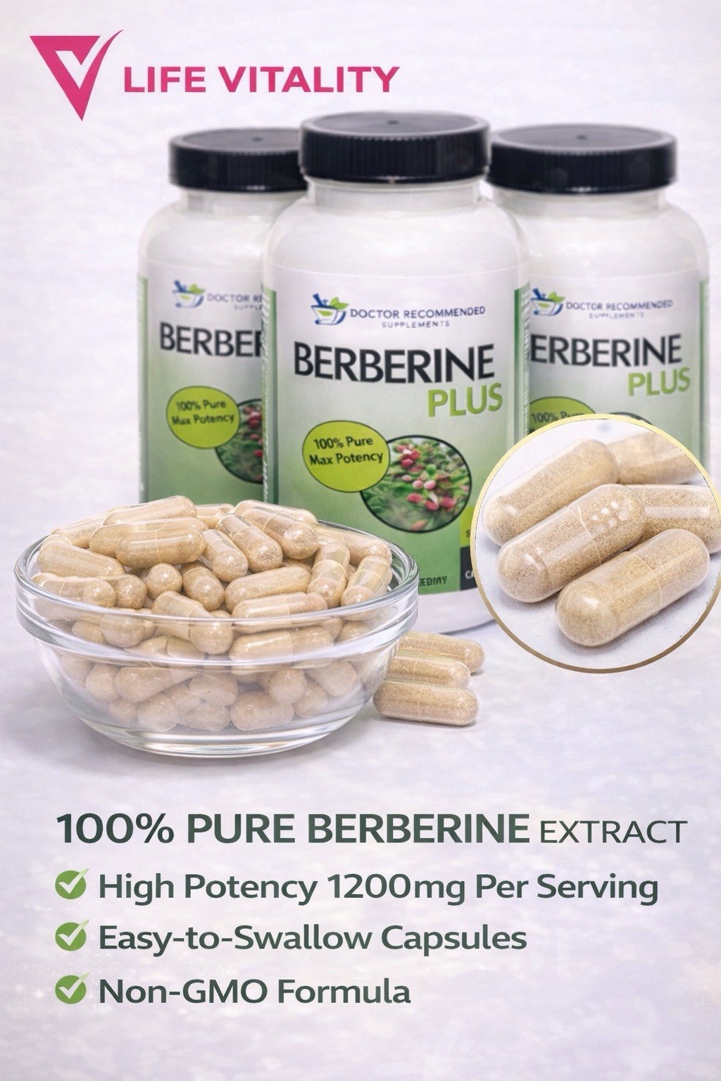 BERBERINE PLUS 1200mg 360 Veggie Caps 3PACK HIGH POTENCY HERBAL SUPPLEMENT