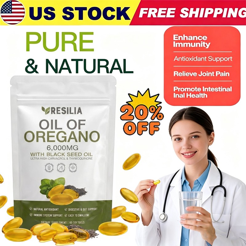 5PCS Resilia Oil of Oregano 6000mg with Black Seed Oil Softgels – 60 Capsules US