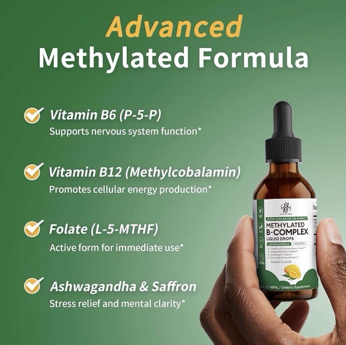 iMATCHME Methylated B-Complex Drops w/ Ashwagandha, Mango 2 fl oz
