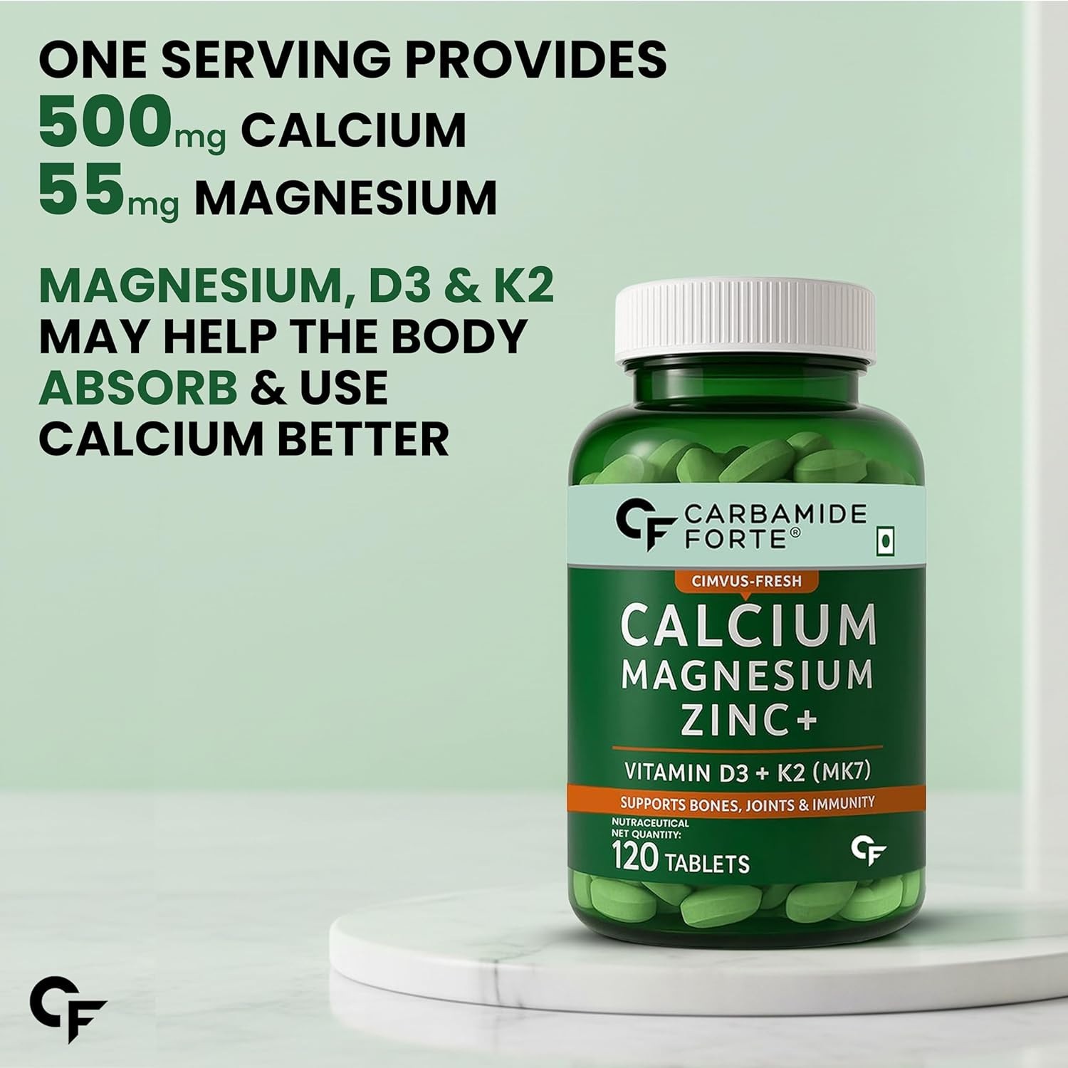 Carbamide Forte Veg Calcium D3 K2 MK7 Magnesium Zinc Tablets 120 Count