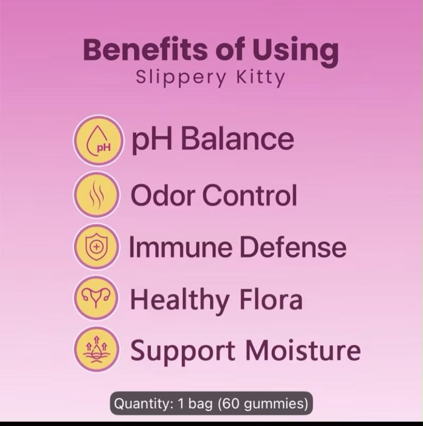 1pk Slippery Kitty Women’s Probiotic Gummies 60counts Pineapple Flavor Glue Free