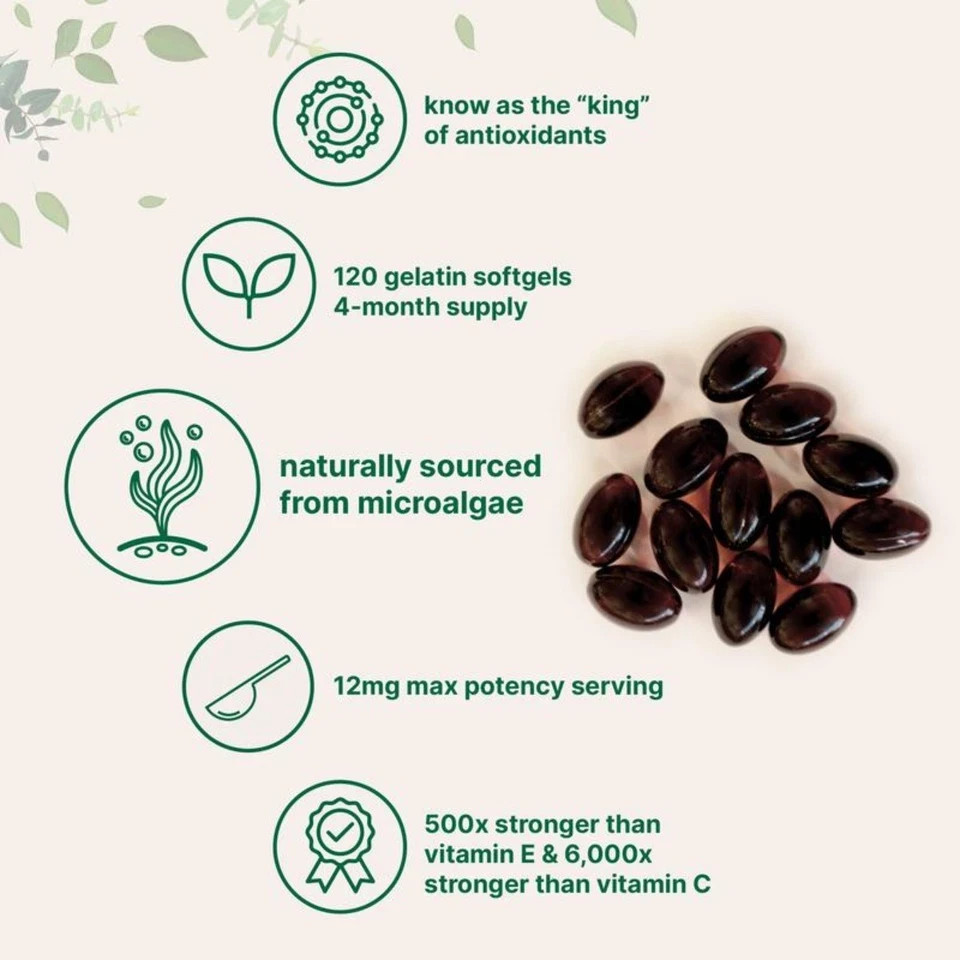 Micro Ingredients Astaxanthin 12mg Softgels, 120ct, Natural Antioxidant