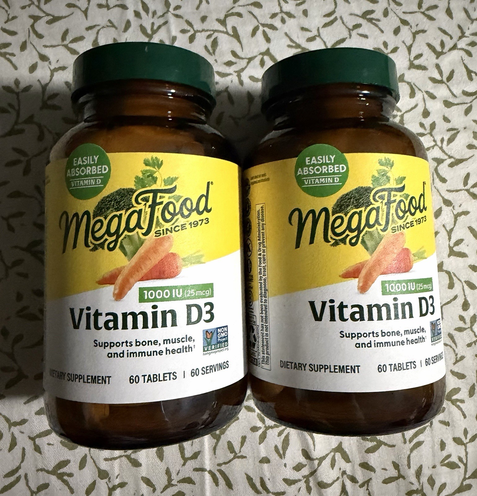 2x MegaFood Vitamin D3 – 60 Tabs (120 Total) – 25 mcg (1000 IU) – Exp 01/2028