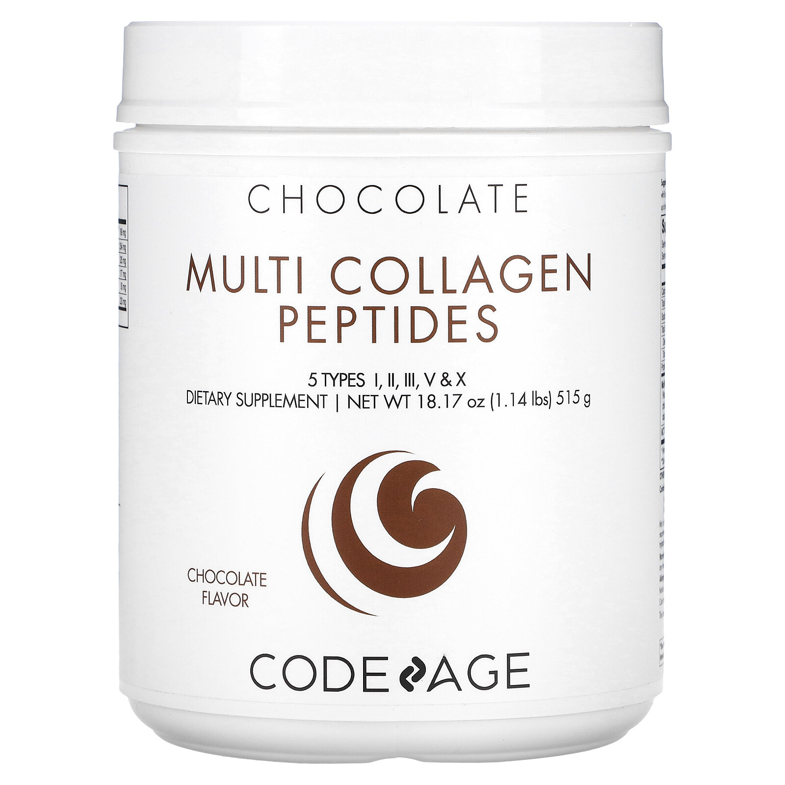 Multi Collagen Peptides, 5 Types Collagen I, II, III, V & X, Chocolate, 18.17 oz