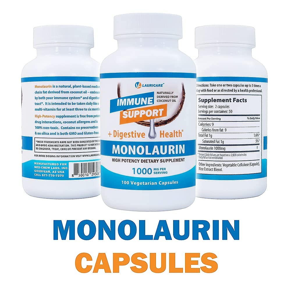 Lauricare Monolaurin Supplement for Immune Support – 100 Count (Pack of 1)