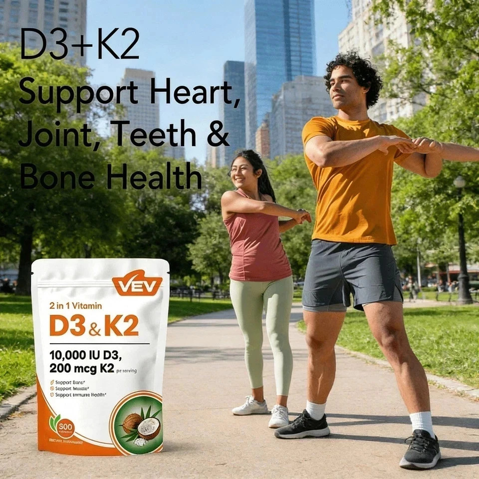 VEV Vitamin D3 + K2 Complex with Virgin Coconut Oil | Daily Immune & Bone Health