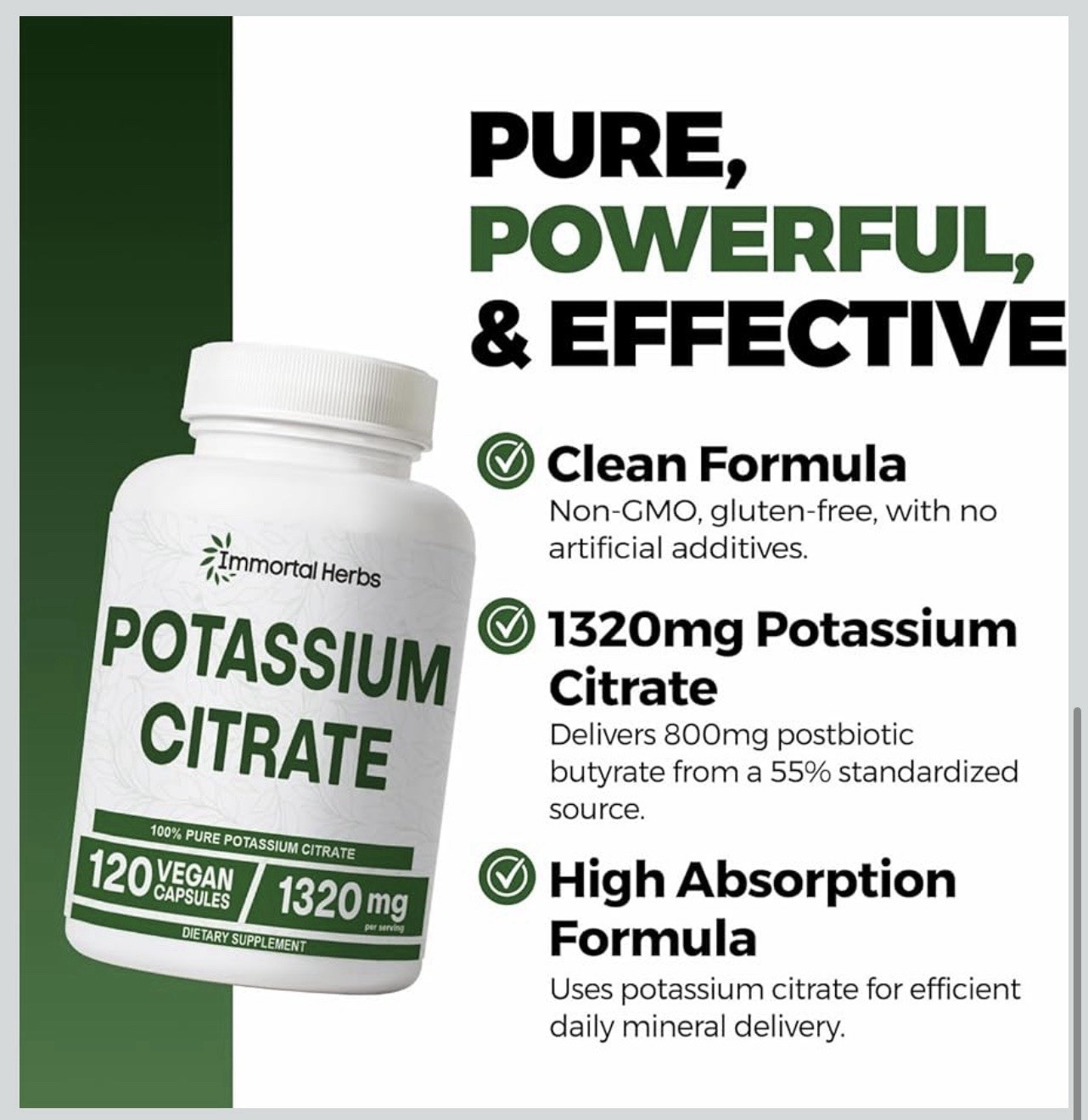 Immortal Herbs Potassium Citrate 120 Vegan Capsules EXP 11/2027