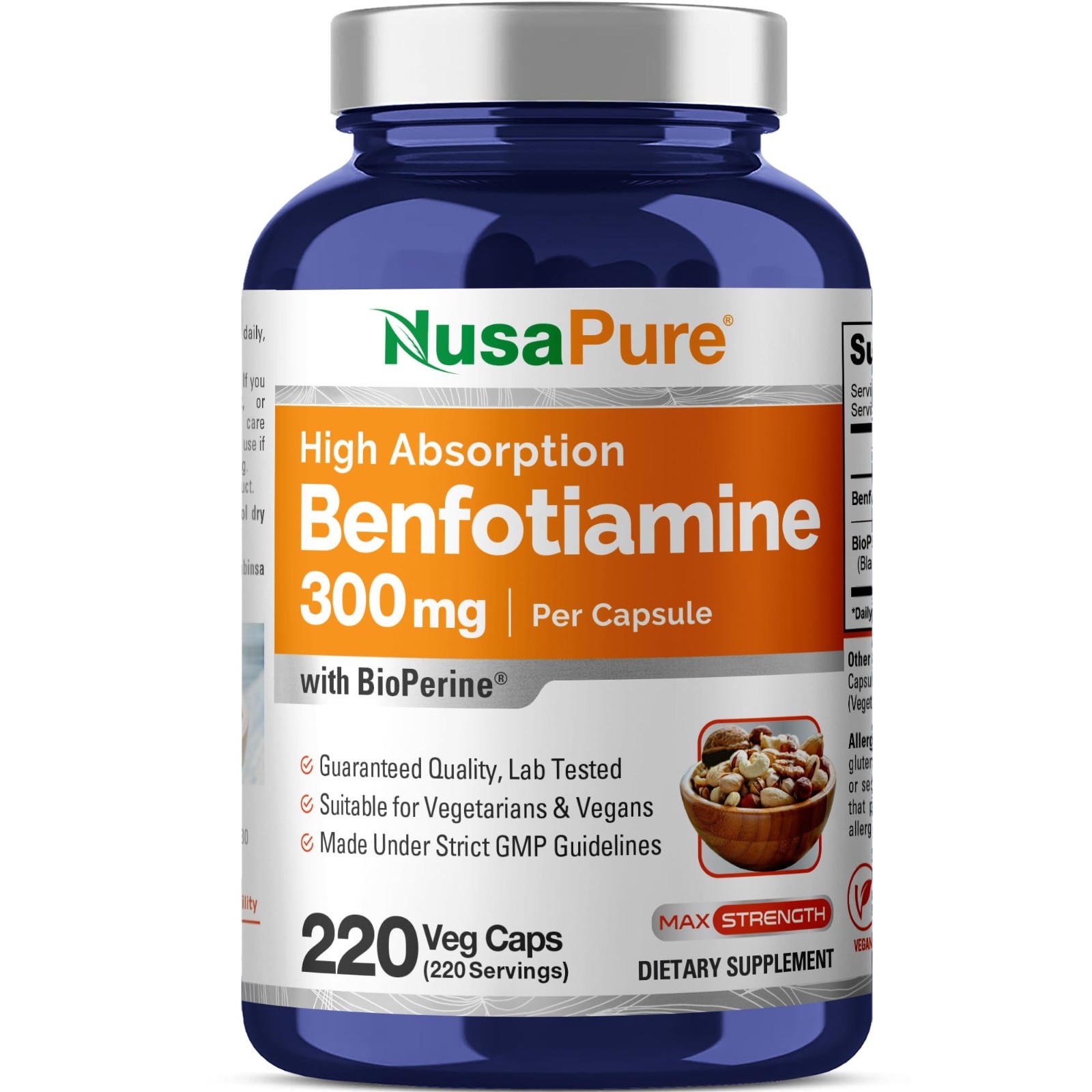 Benfotiamine 300mg Veggie Caps 220 Count – Non-GMO, Vegan, with Bioperine