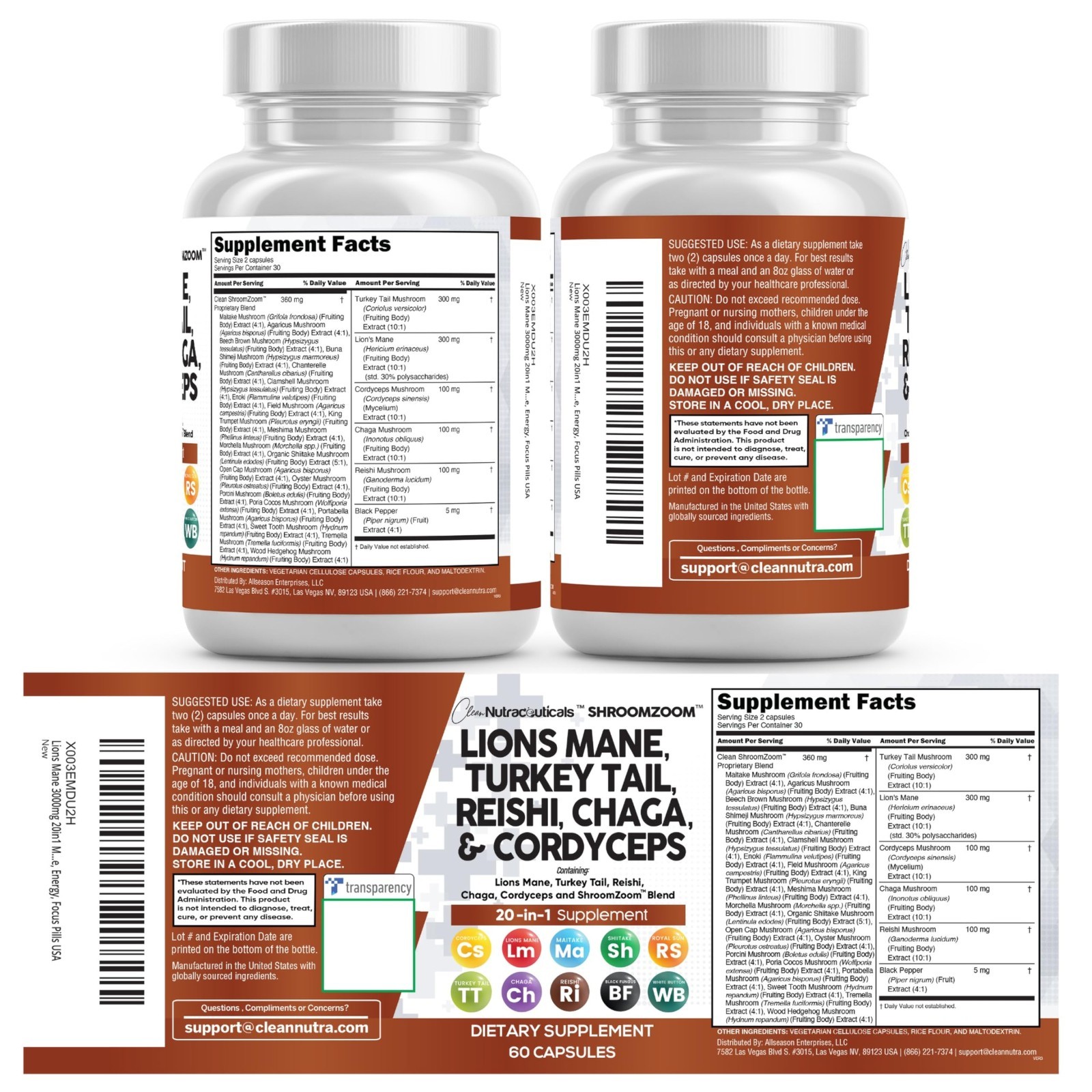 20-in-1 Mushroom Supplement – Lion’s Mane, Turkey Tail, Reishi, Cordyceps & More