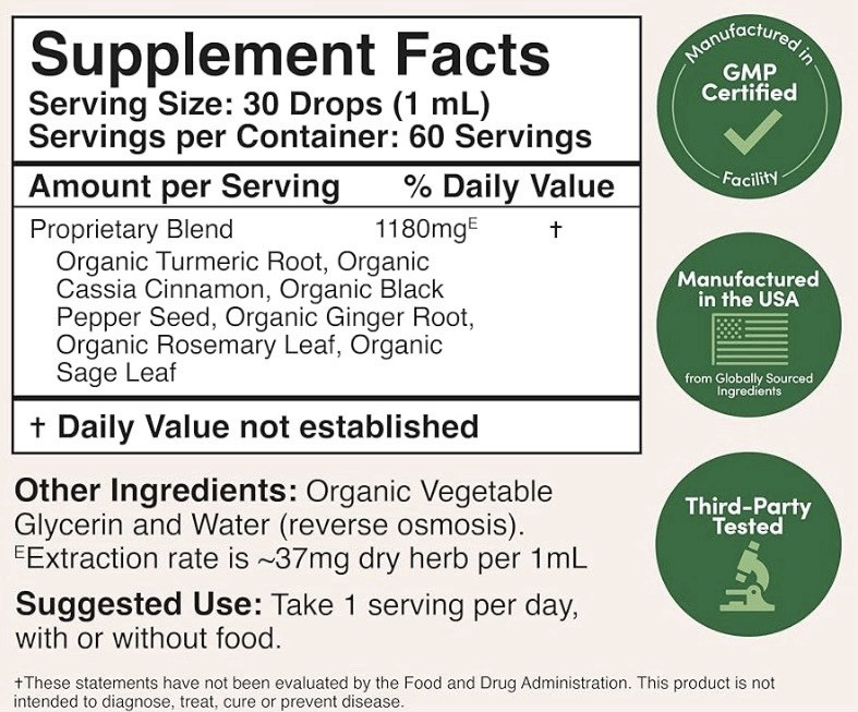 Double Wood Supplements Organic Turmeric Liquid Drops 2 fl oz 1180mg