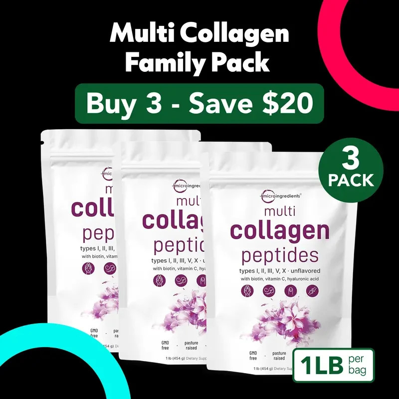 Micro Ingredients Multi Collagen Peptides Powder 16oz – Type I II III V X Unflav