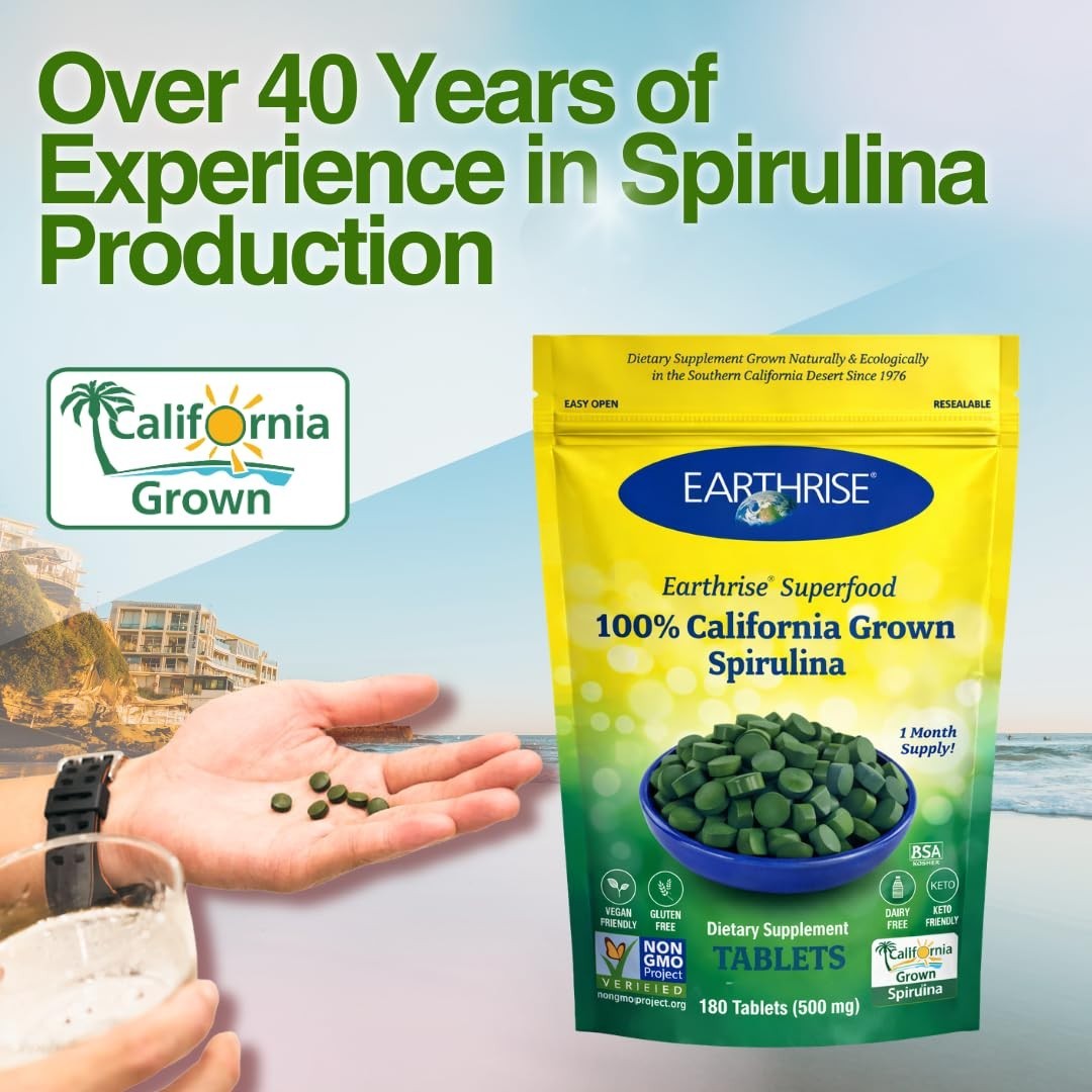 Premium Spirulina Tablets 500mg – 180 Count | Vegan, Gluten-Free, Non-GMO, Keto