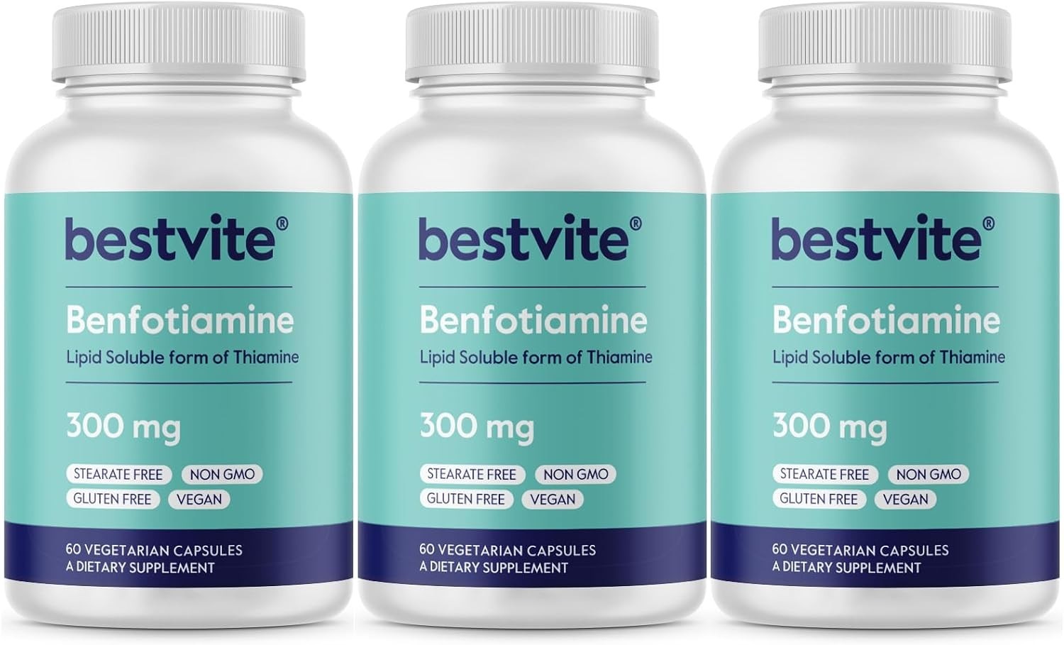 Benfotiamine 300mg 180 Vegetarian Capsules 60×3 No Stearates – No Silicon Dio…