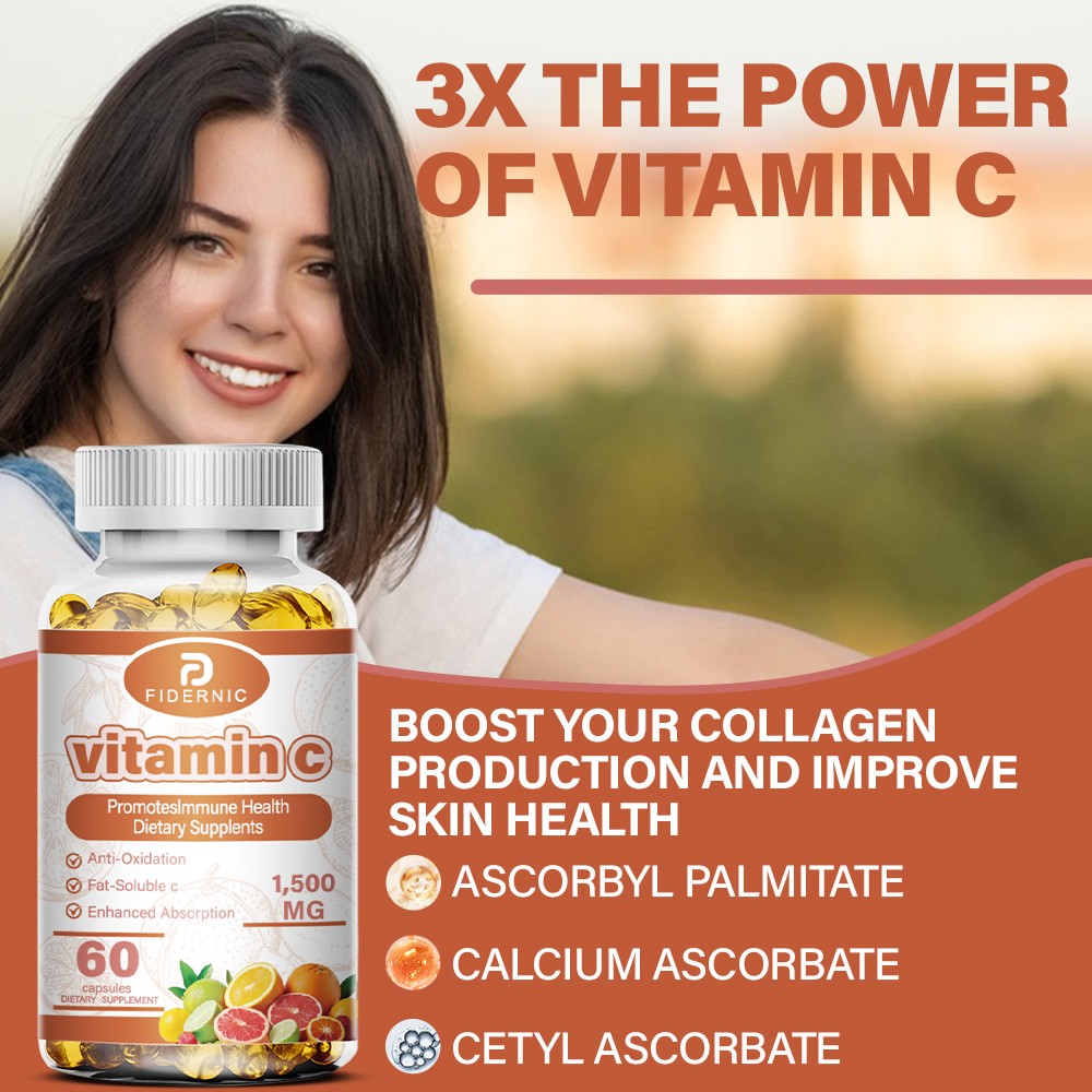1500mg Vitamin C Capsules Powerful Antioxidant Supports Immune System Health