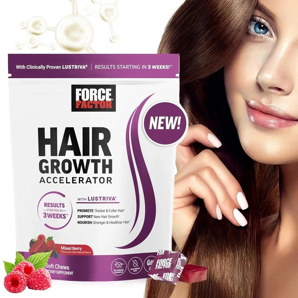 Force Factor Hair Growth Accelerator, Mixed Berry, 60 Soft Chews Free Shipping ！