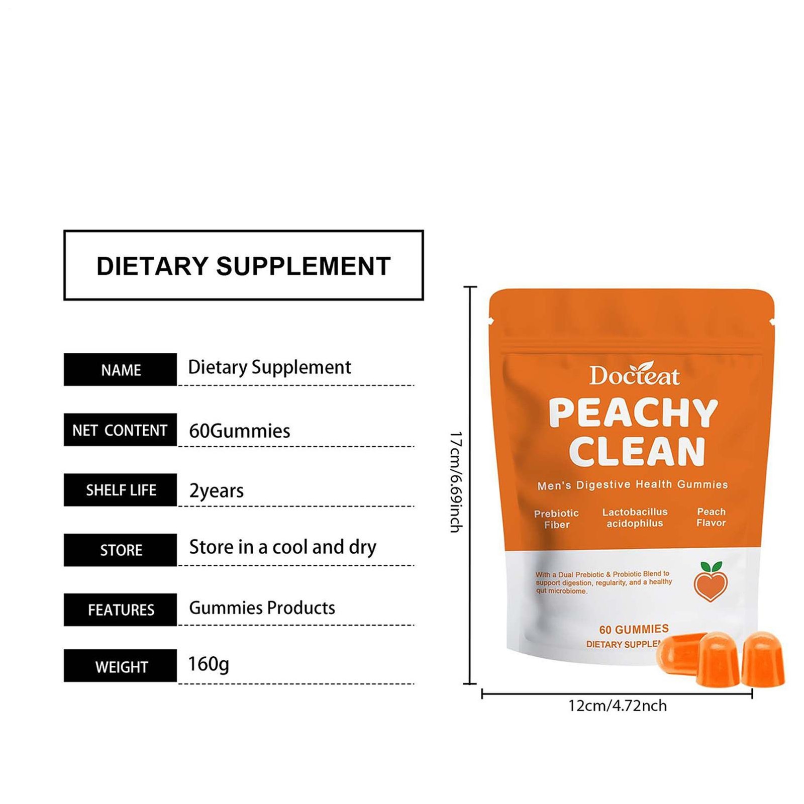 Peachy Clean Prebiotic Fiber Gummy, Clean Fiber Gummies for Men