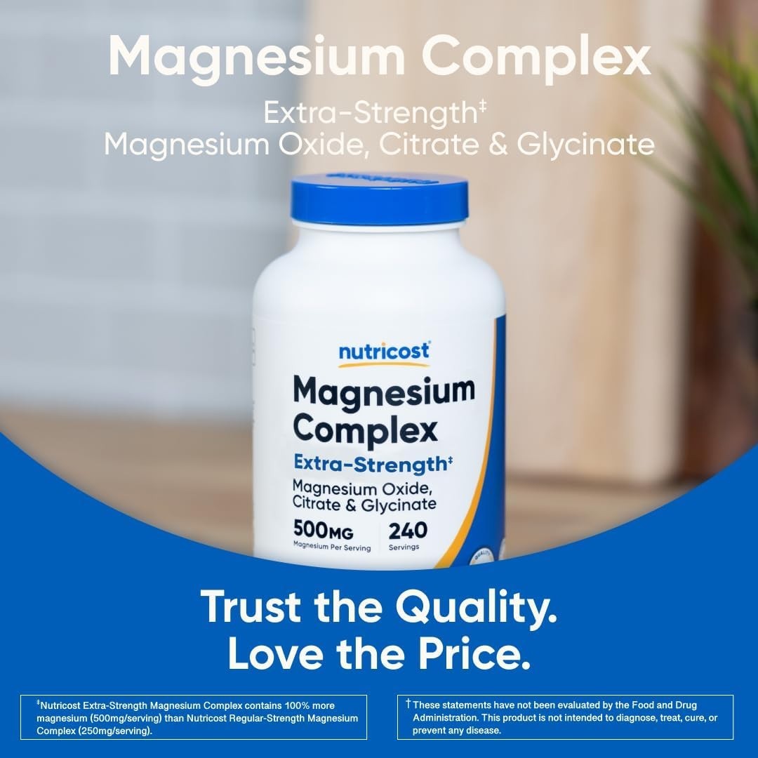 Nutricost Magnesium Complex 500mg 240 Caps Oxide Citrate Glycinate Non GMO USA