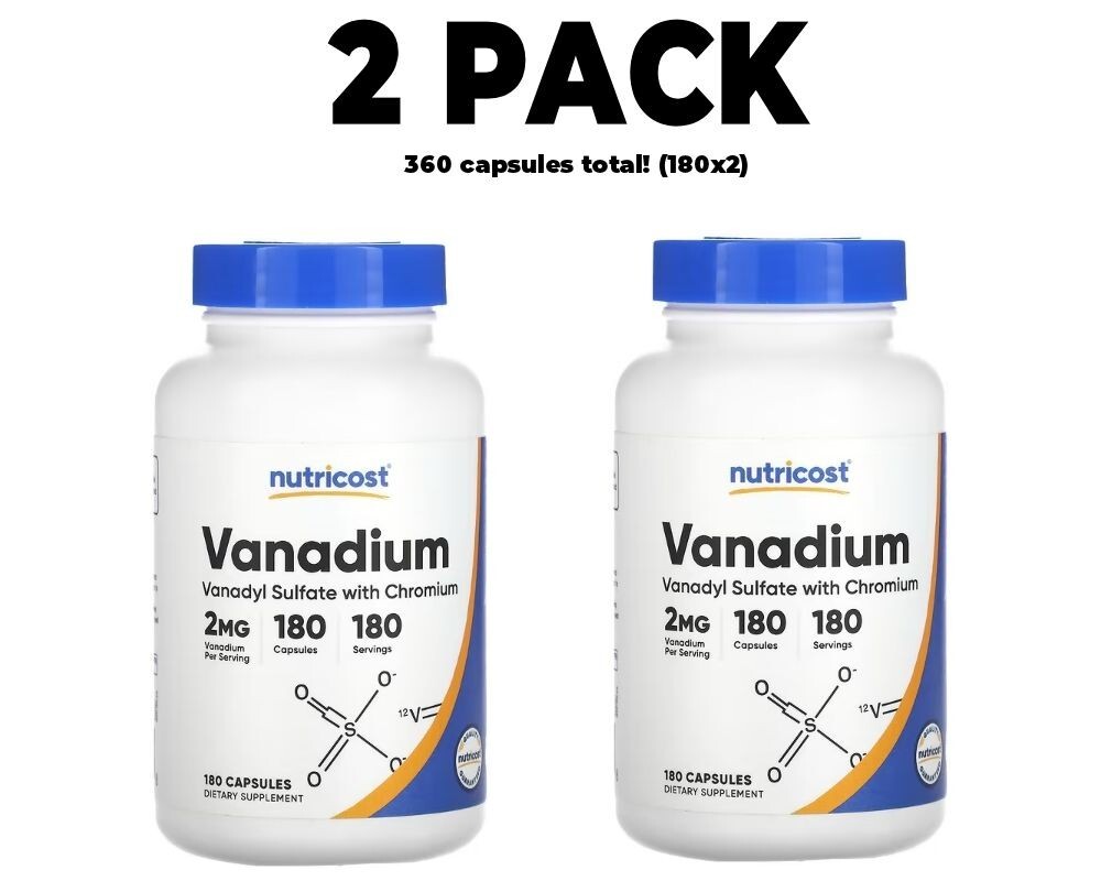 Nutricost, Vanadium with Chromium, 2 PACK, 2 mg , 180 Capsules each (360 total!)