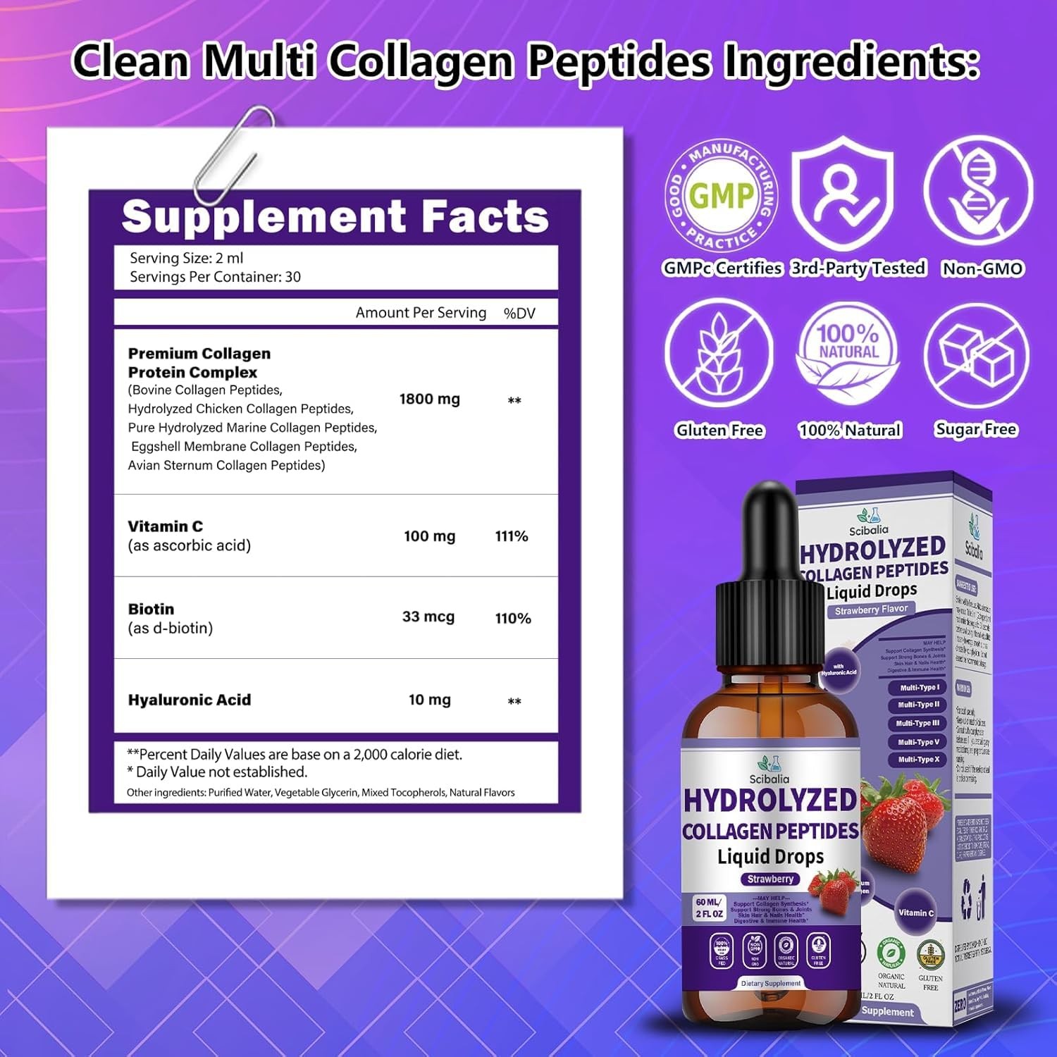 Multi Collagen Peptides Liquid Drop w. Types I II III V X 2 Fl Oz (Pack of 1)
